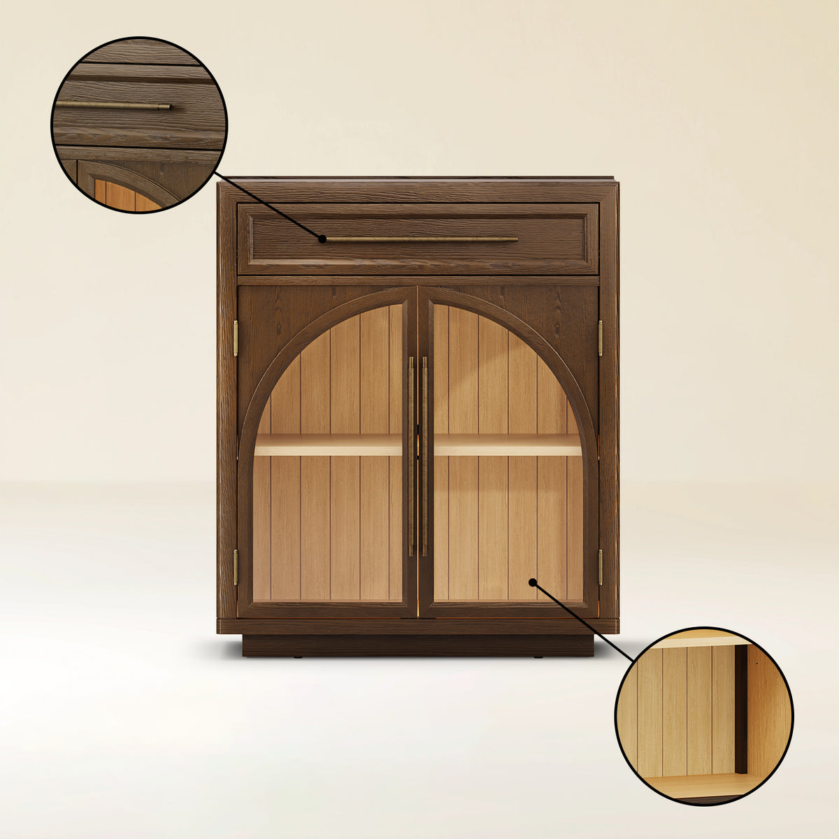 Alvar Arched 30" Oak Storage Cabinet with Drawers