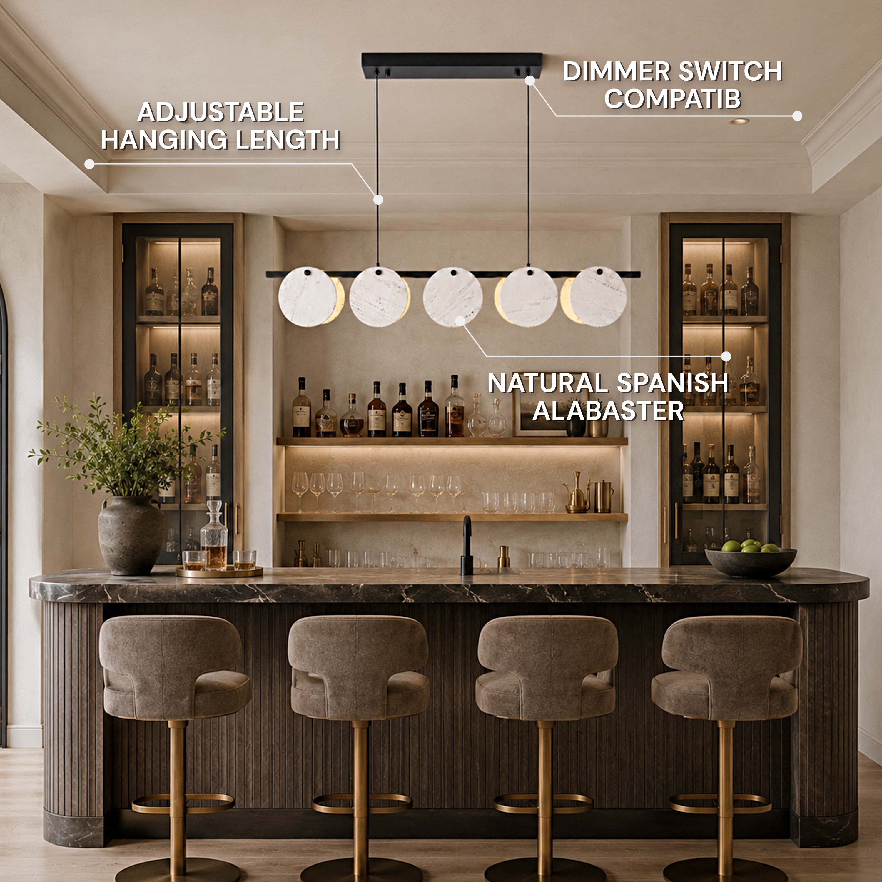 Pietra White Marble Disc Linear Chandelier 47.2"W