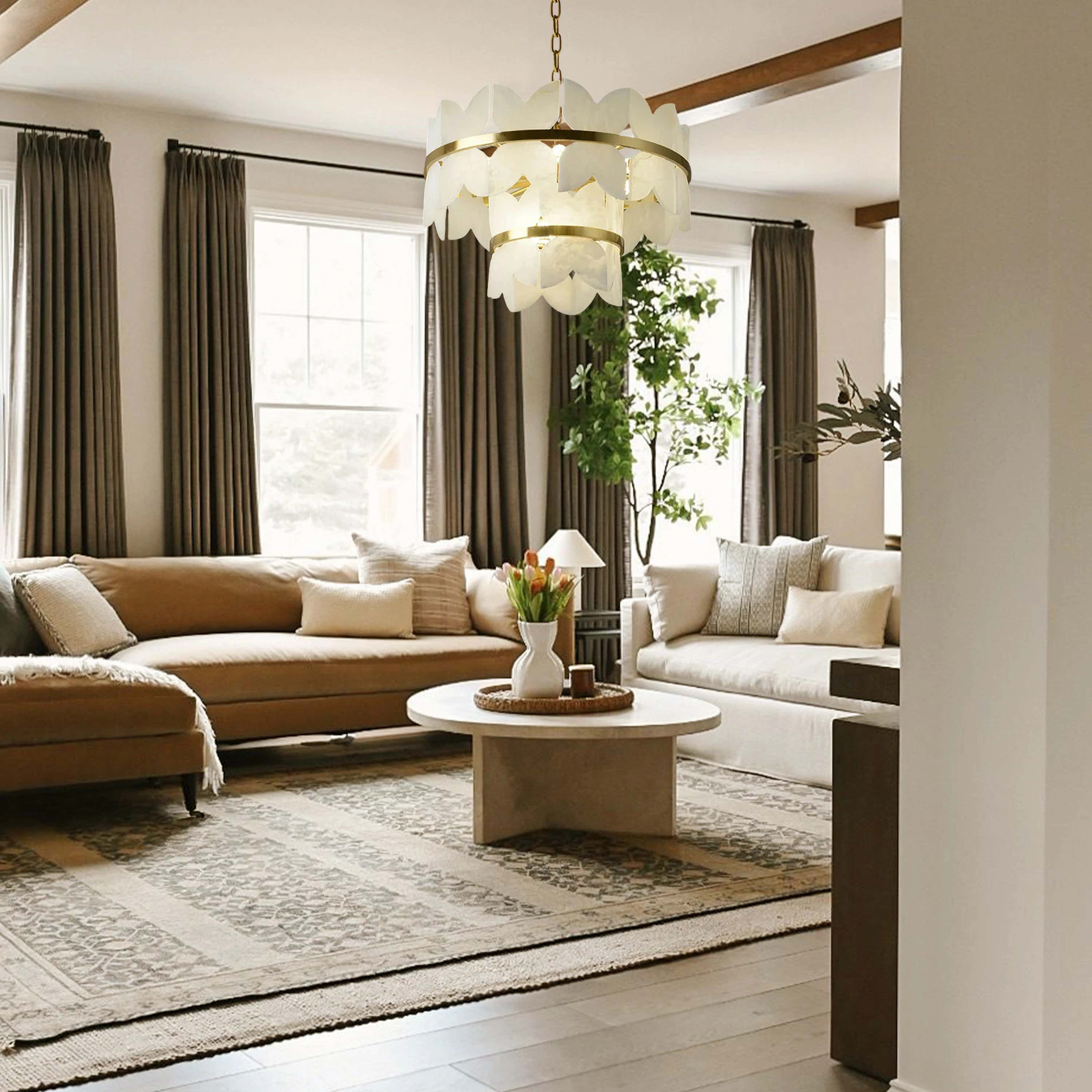 Cloudscape Alabaster Brass 2-Layer Chandelier 32"D