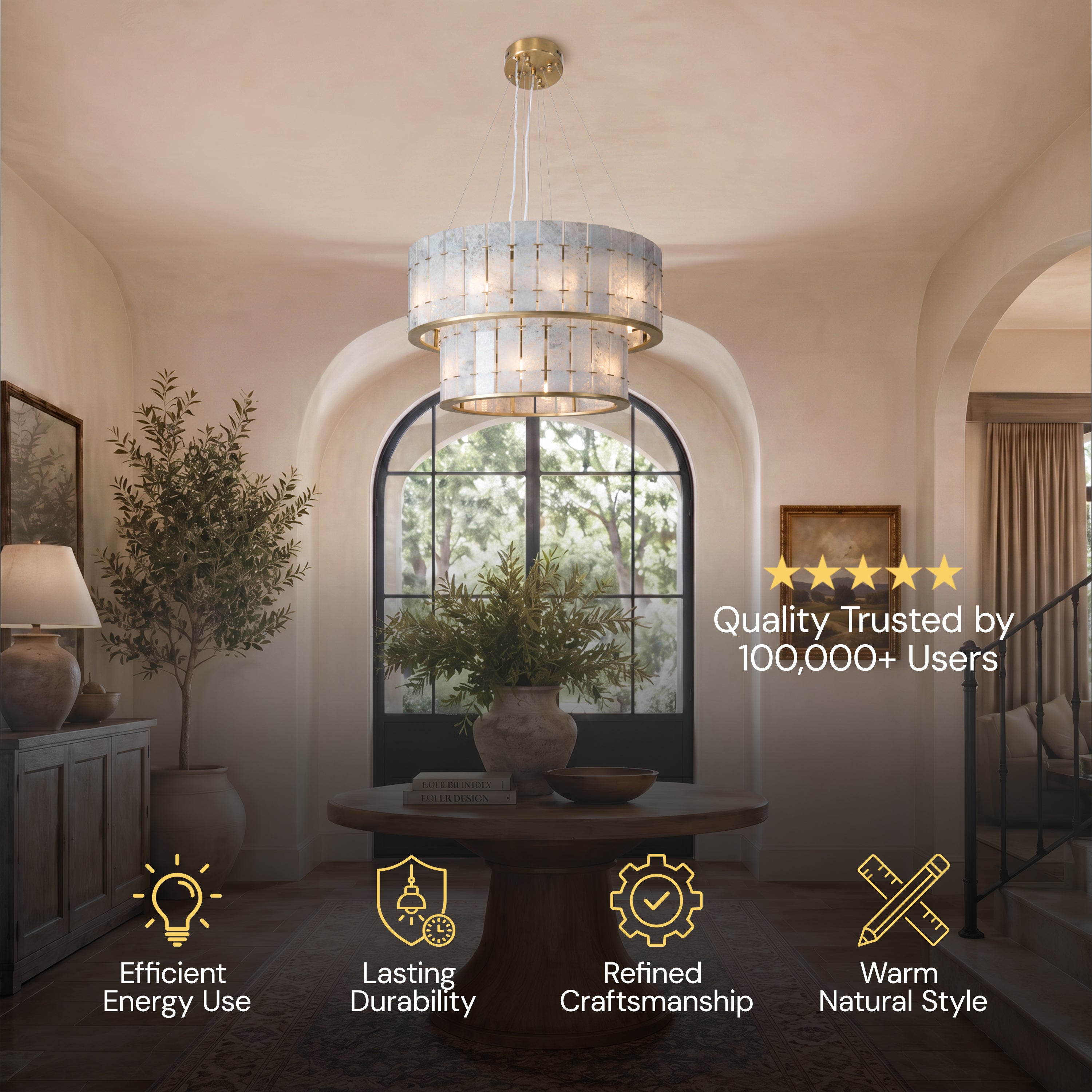Pietra Blude Marble Two-Tier Round Chandelier 25.5"D