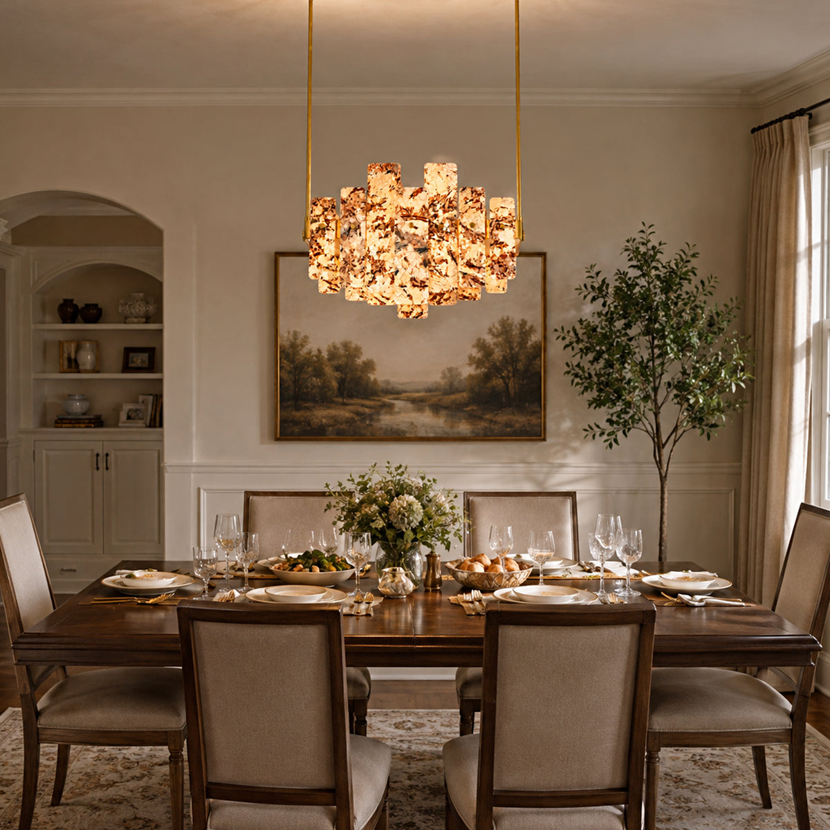 Pietra Amber Marble Panel Chandelier 27.5"W