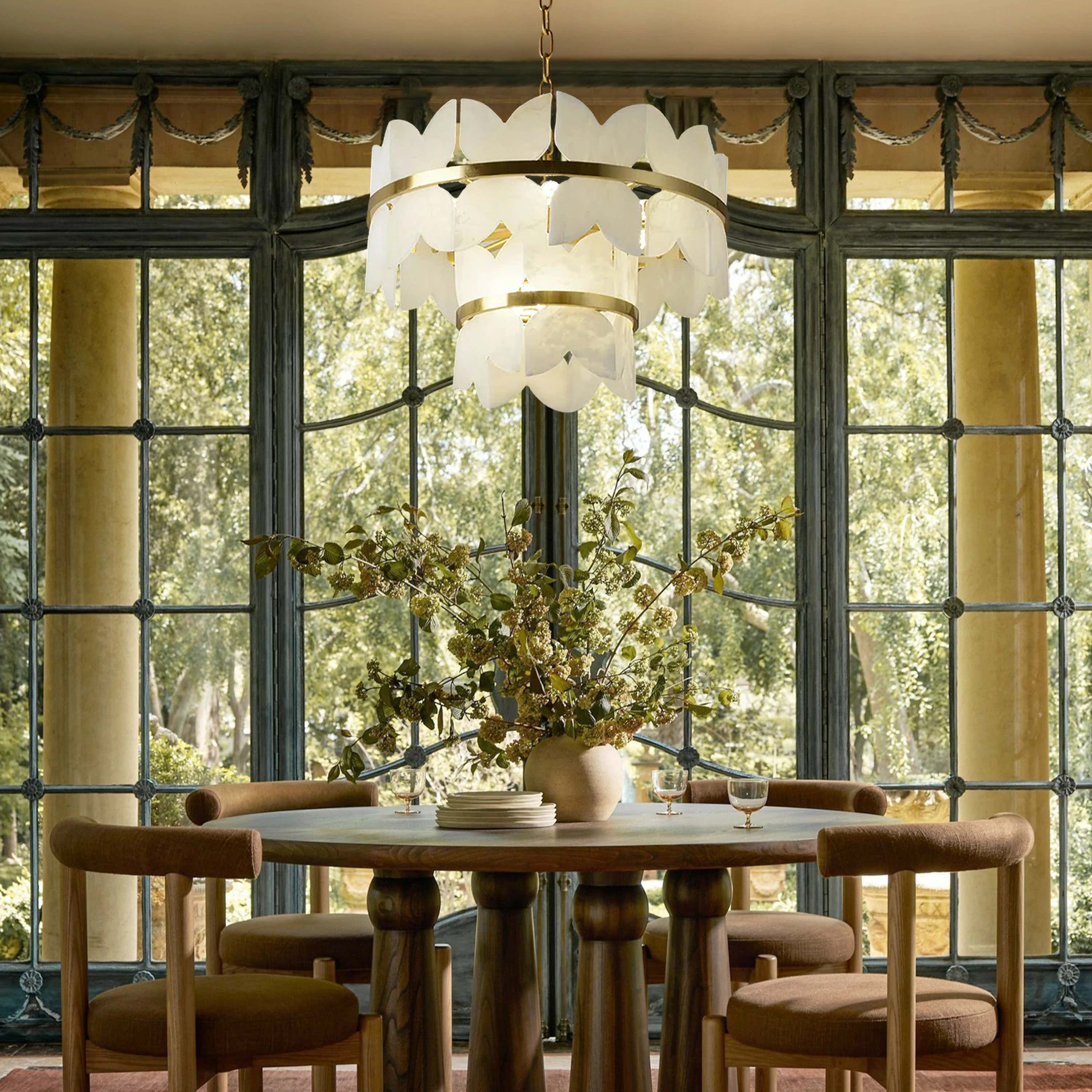 Cloudscape Alabaster Brass 2-Layer Chandelier 32"D