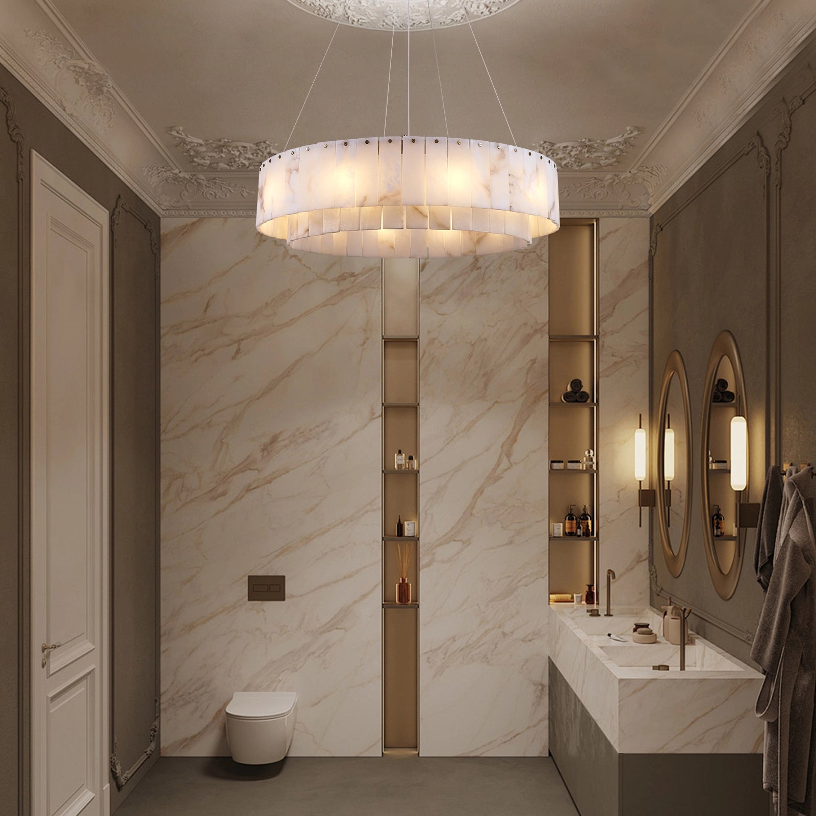Sawyer Alabaster Round Chandelier 31.5"