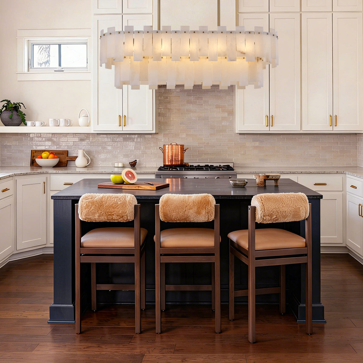 Nivislight Alabaster 2-Tier Rectangular Chandelier 40"D