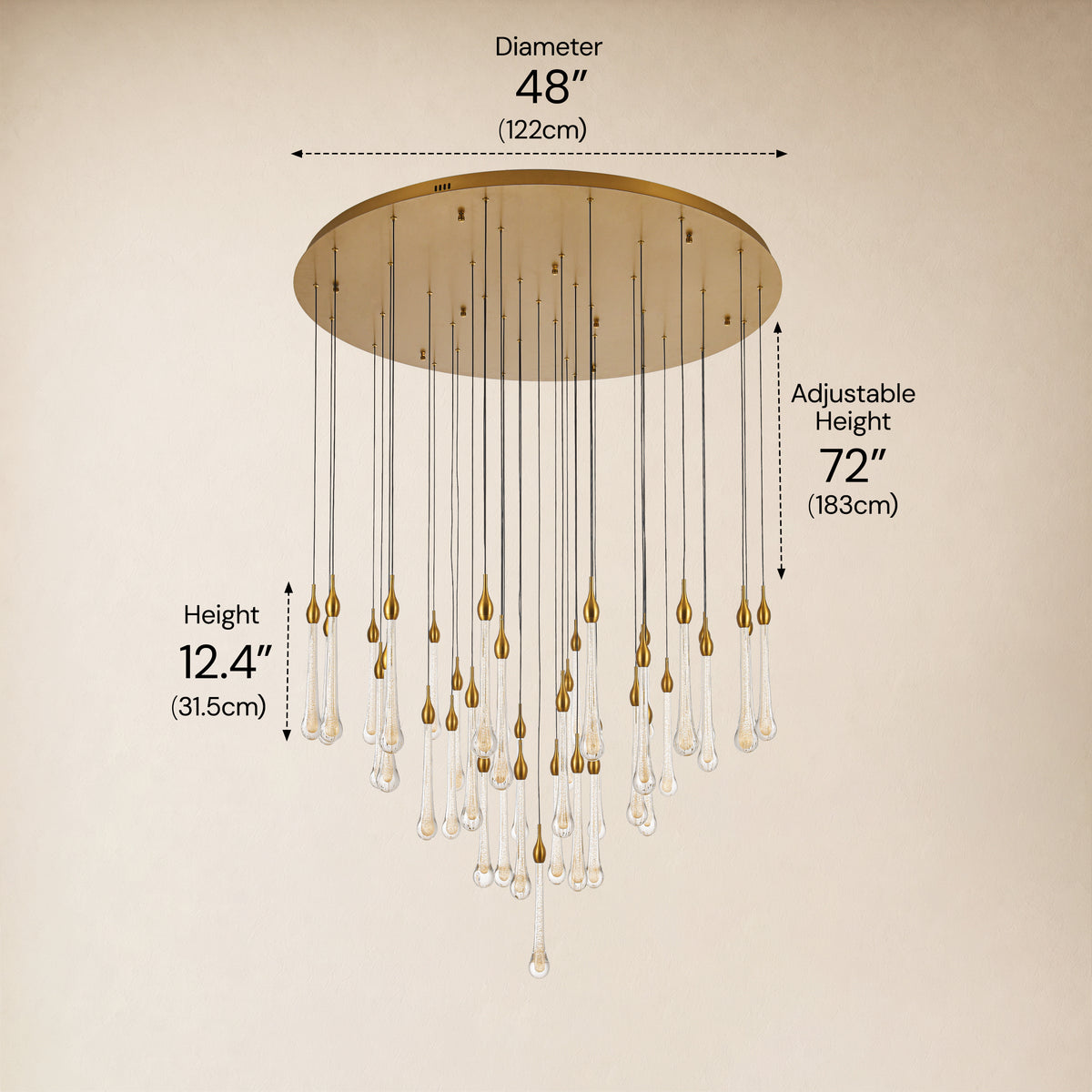 Olivene Glass Teardrop Round Chandelier 48"D