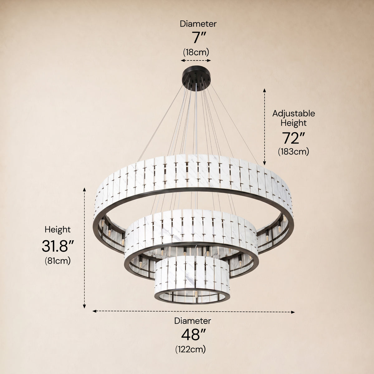 Pietra Porcelain White Marble Tiered Round Chandelier 49"D