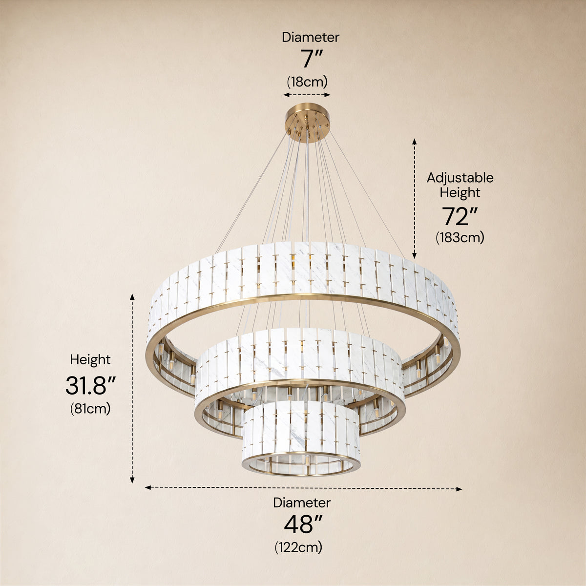 Pietra Porcelain White Marble Tiered Round Chandelier 49"D
