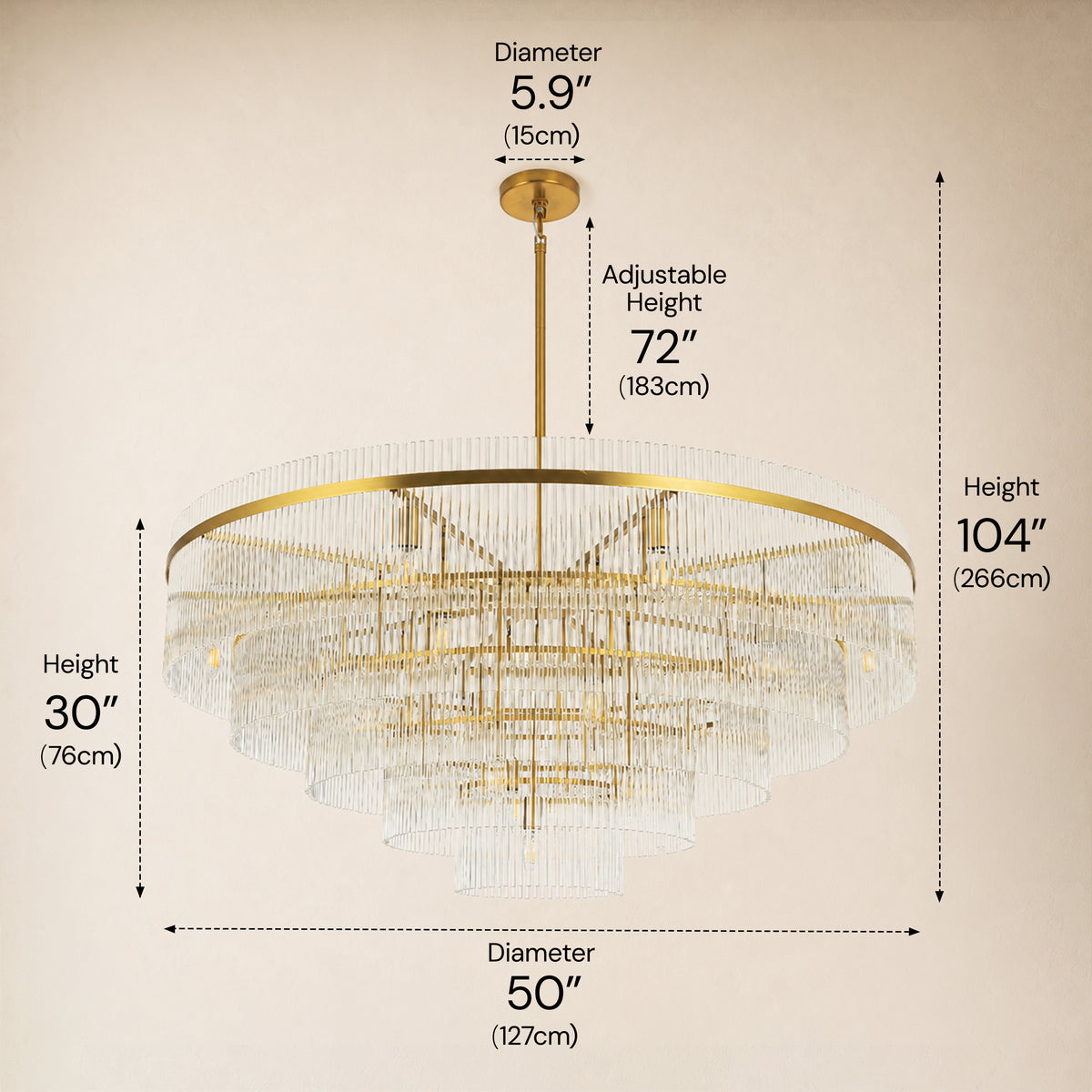 Elyndra Glass Rod Tiered Round Chandelier 30" 40" 50"D