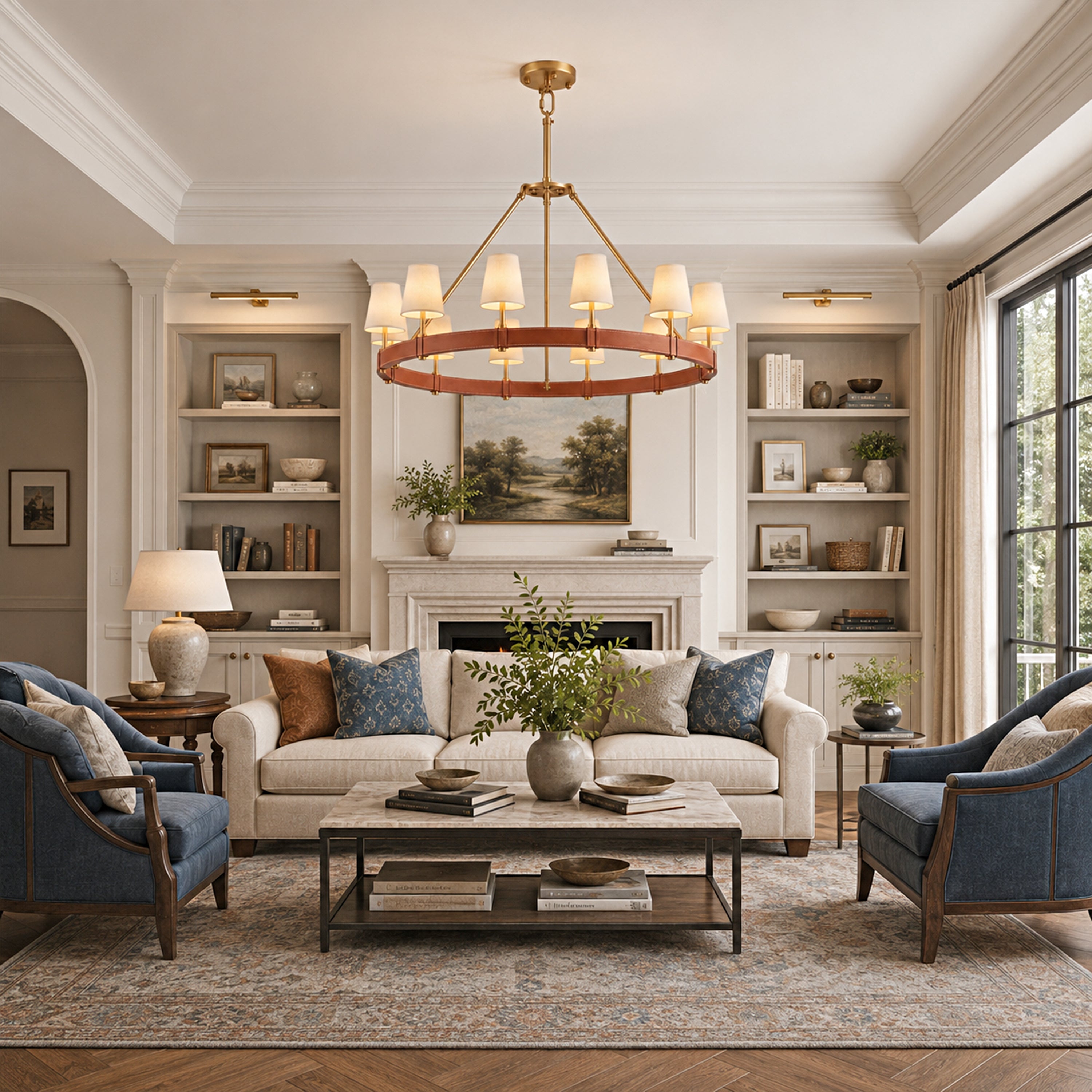 Corvella Leather Custom Round Chandelier 48" 60"W