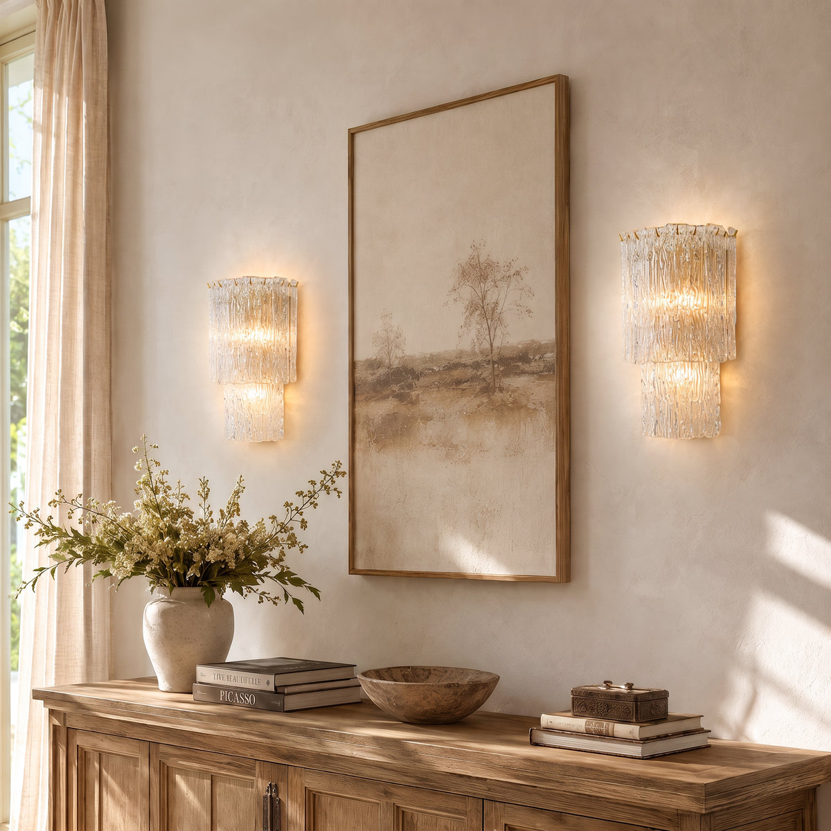 Solvienne Textured Glass Tiered Wall Sconce 10"W