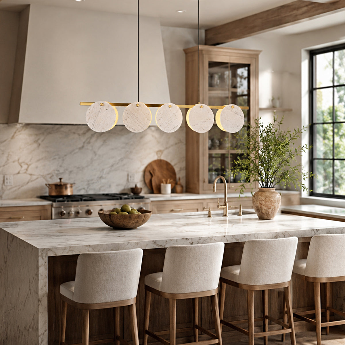 Pietra White Marble Disc Linear Chandelier 47.2"W