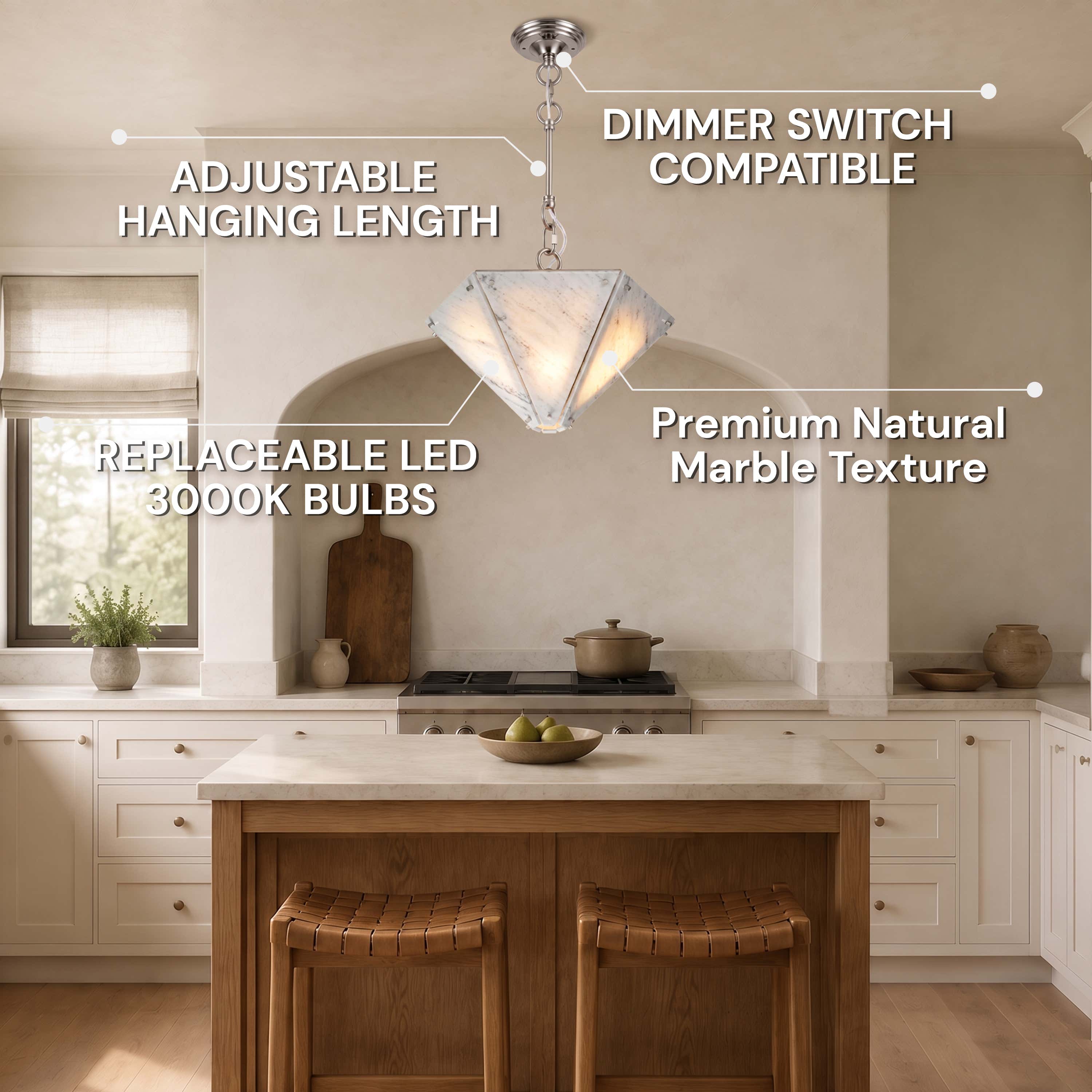 Pietra White Marble Hexagonal Lantern Pendant 15.7"D