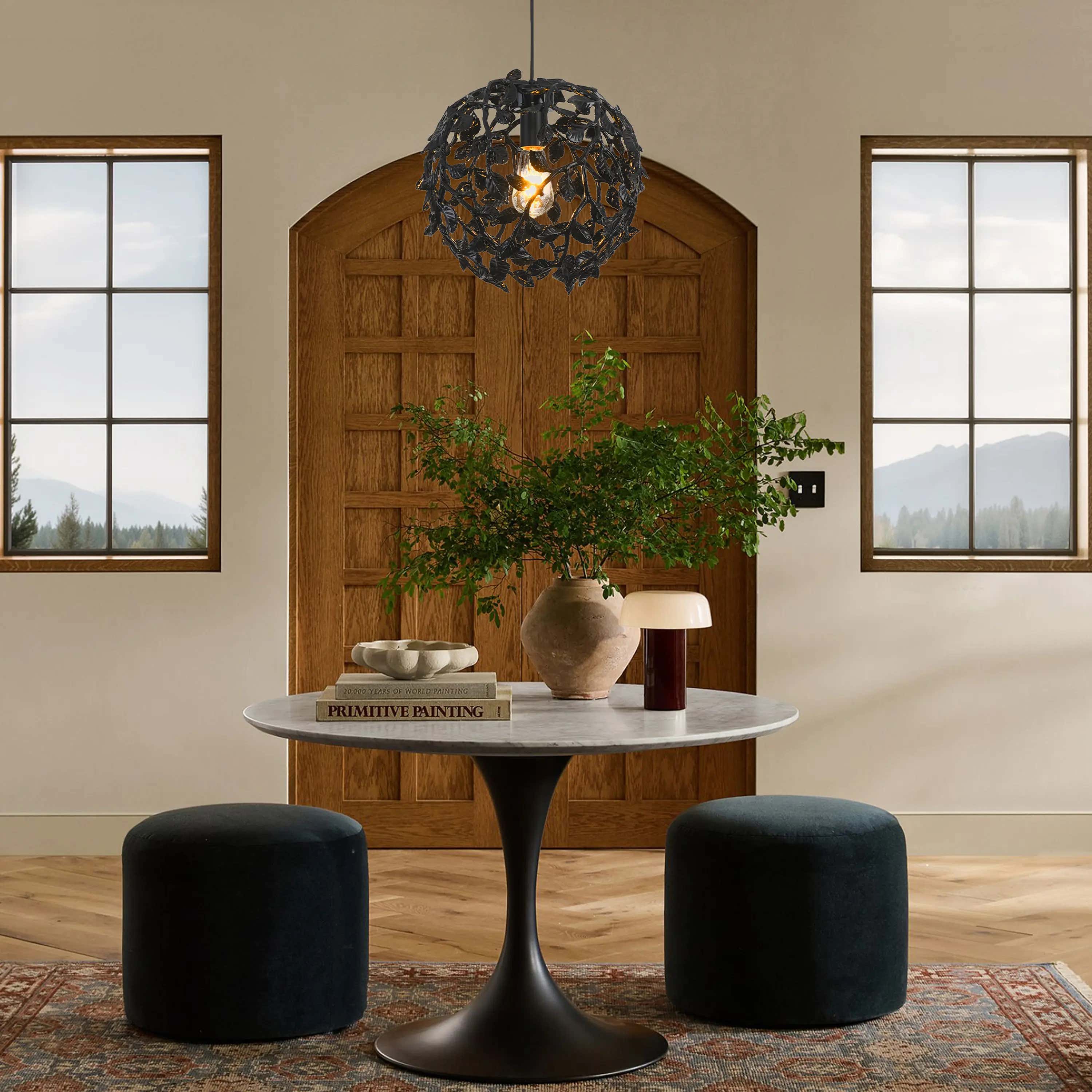 Elara Black Spherical Cage Chandelier 14"D