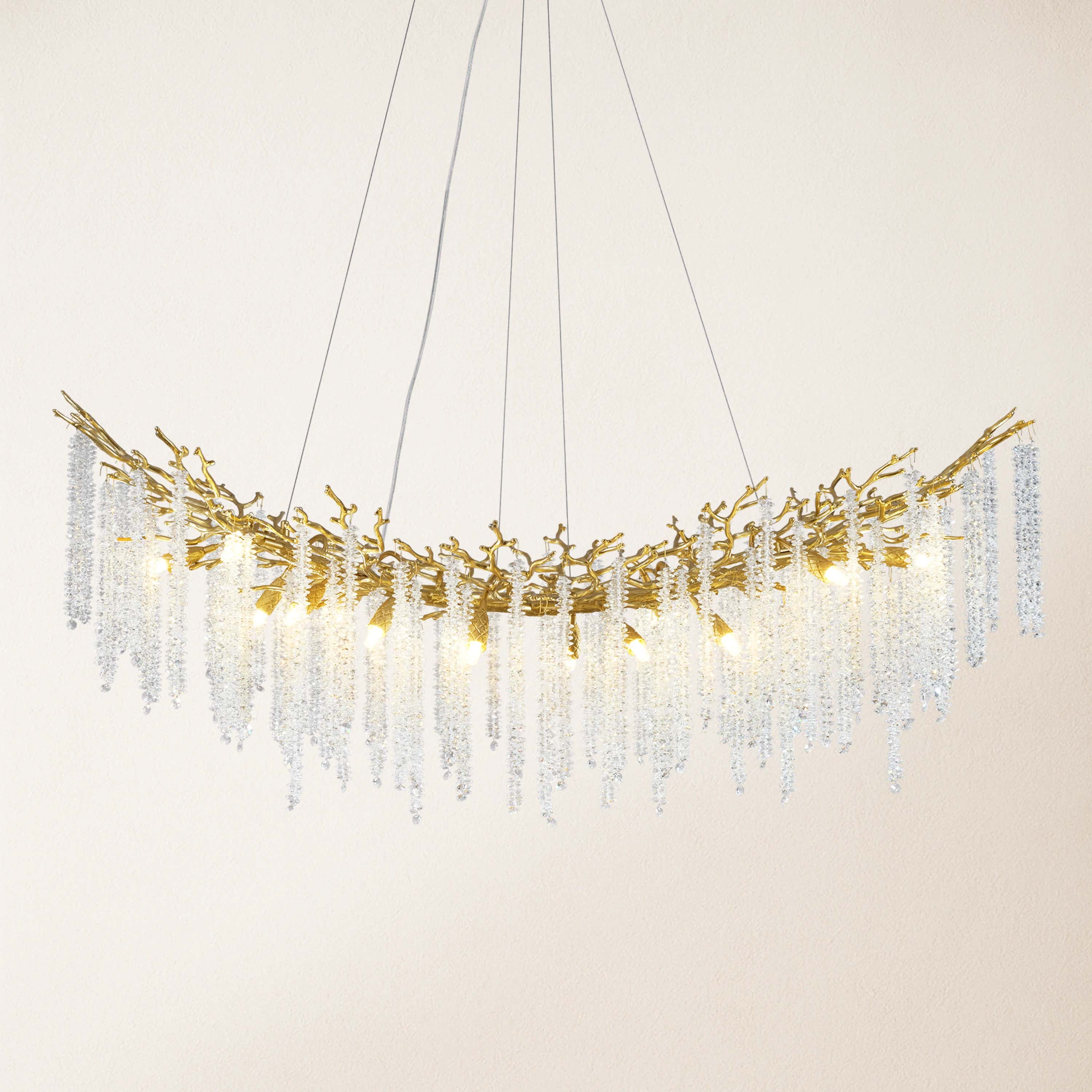Snow Tree Branches Linear Chandelier 55''L#Finish_Gold