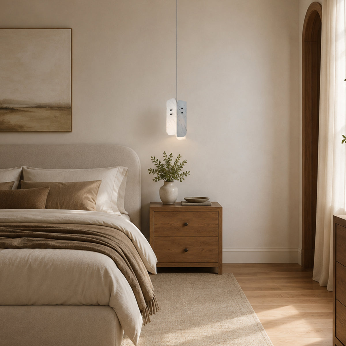 Pietra White Marble Oval Pendant Light 6"D