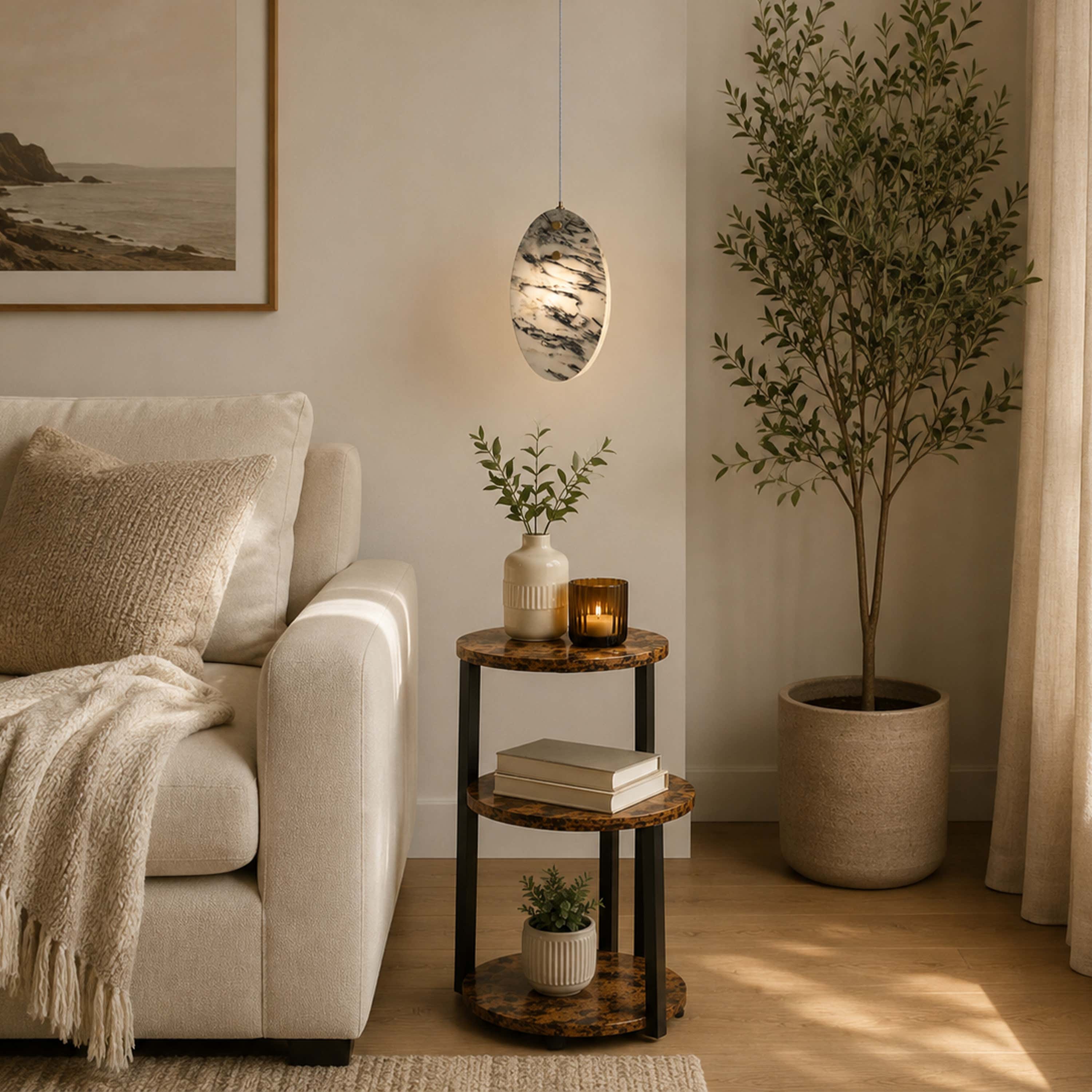Pietra Eastern White Stone Oval Pendant 10"H