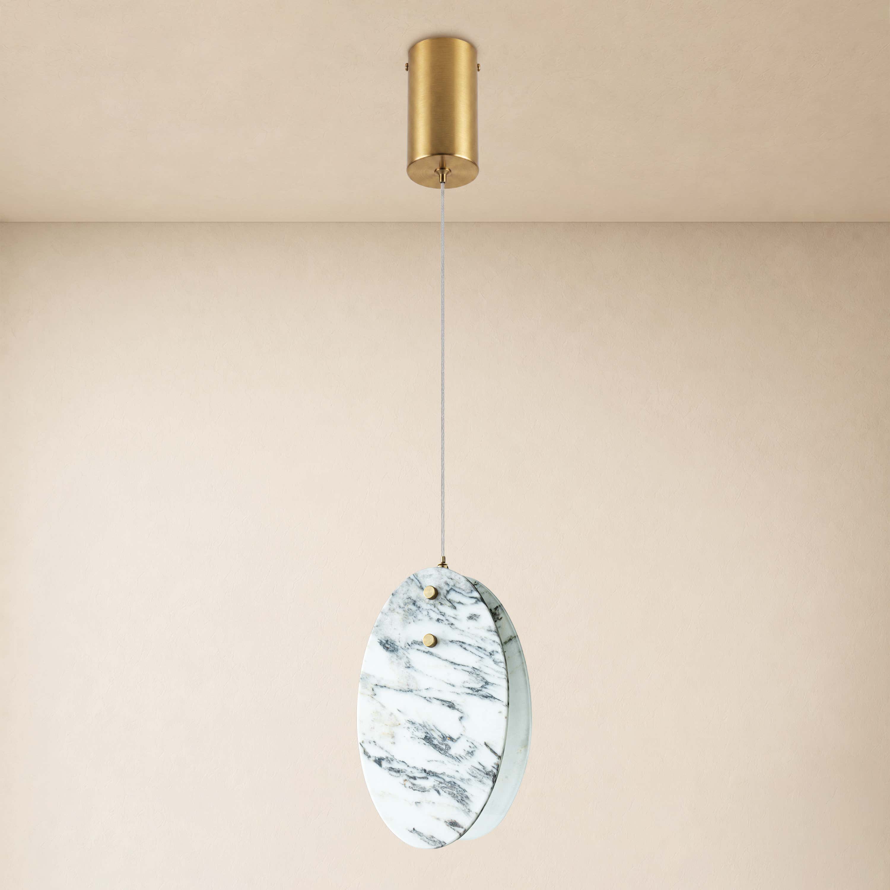 Pietra Eastern White Stone Oval Pendant 10"H