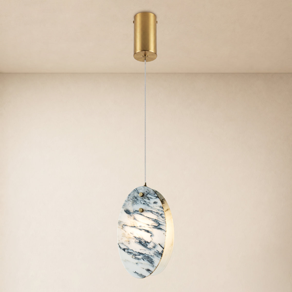 Pietra Eastern White Stone Oval Pendant 10"H