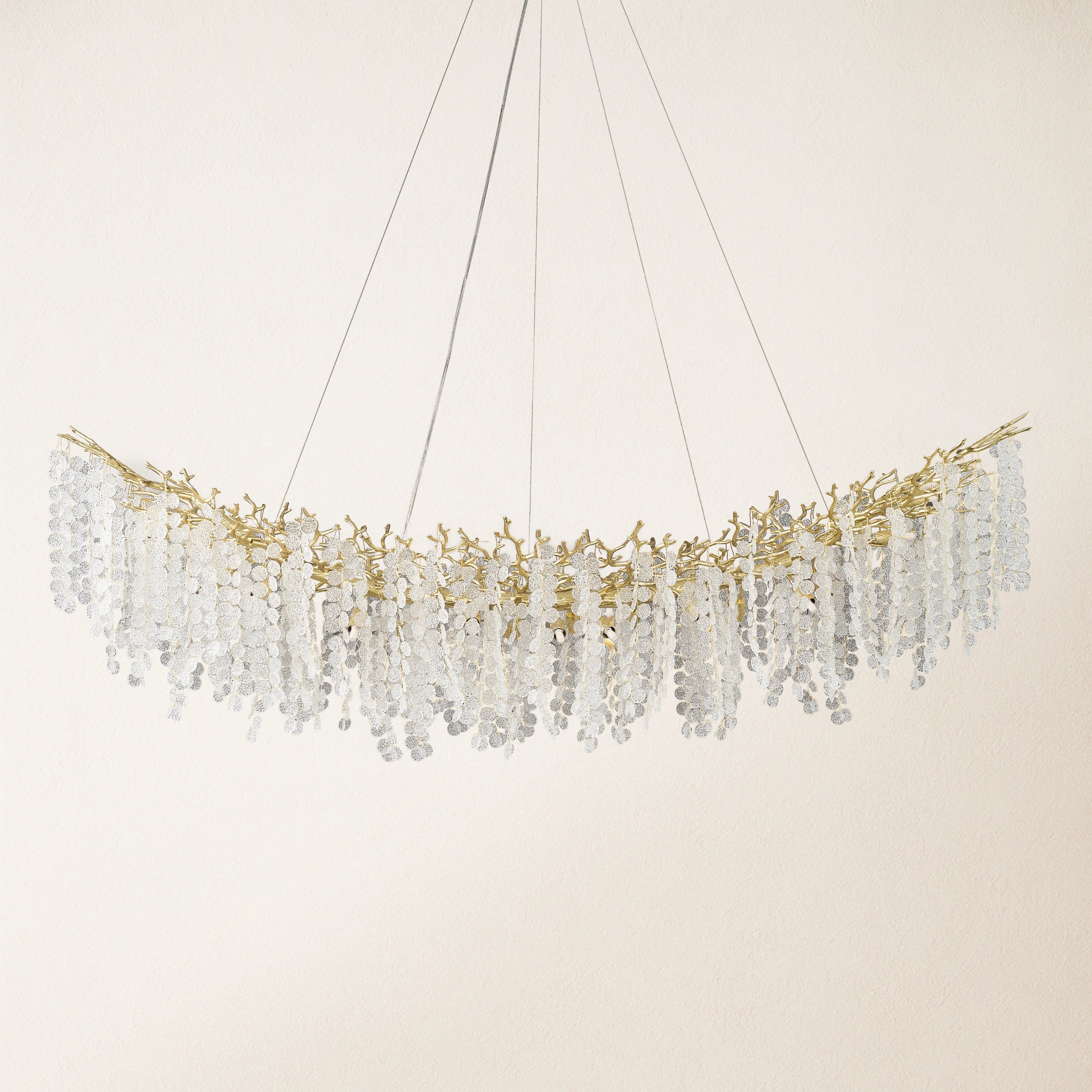 Shiro Noda Crystal Tree Branch Linear Chandelier 72"W#Finish_Gold