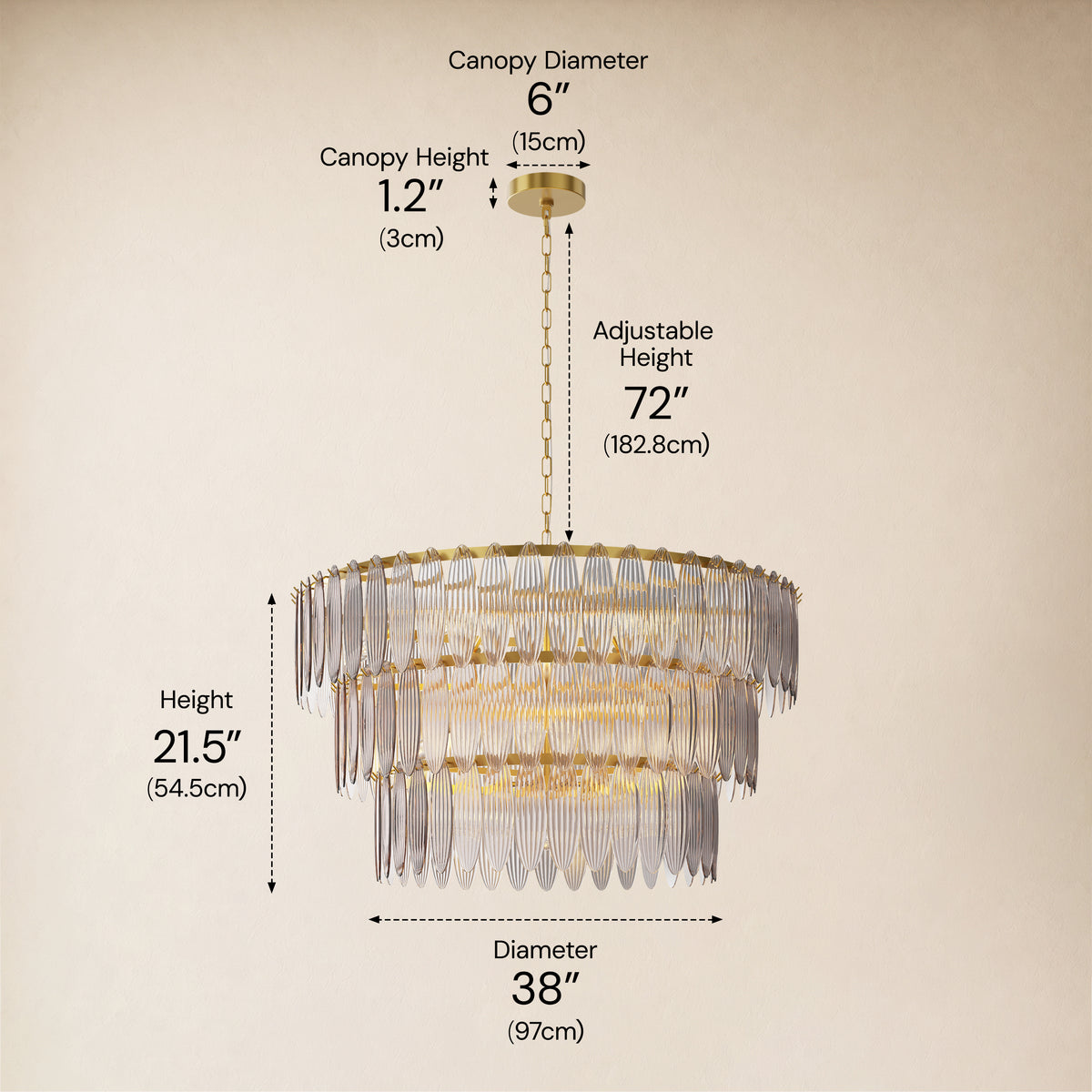 Ardelyne Glass Three-Tier Round Chandelier 26-38"D