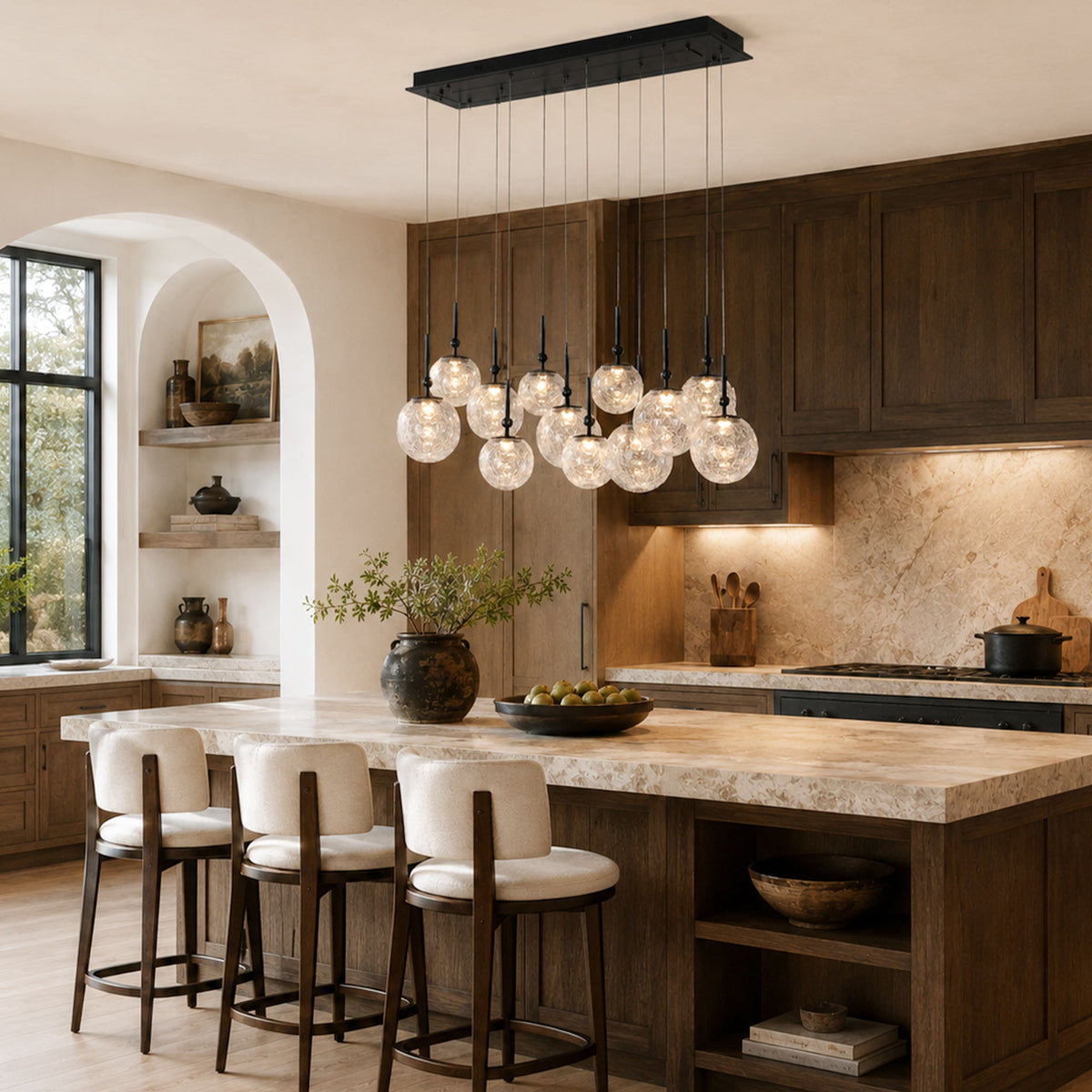 Elowen Crackled Glass Cluster Rectangular Chandelier