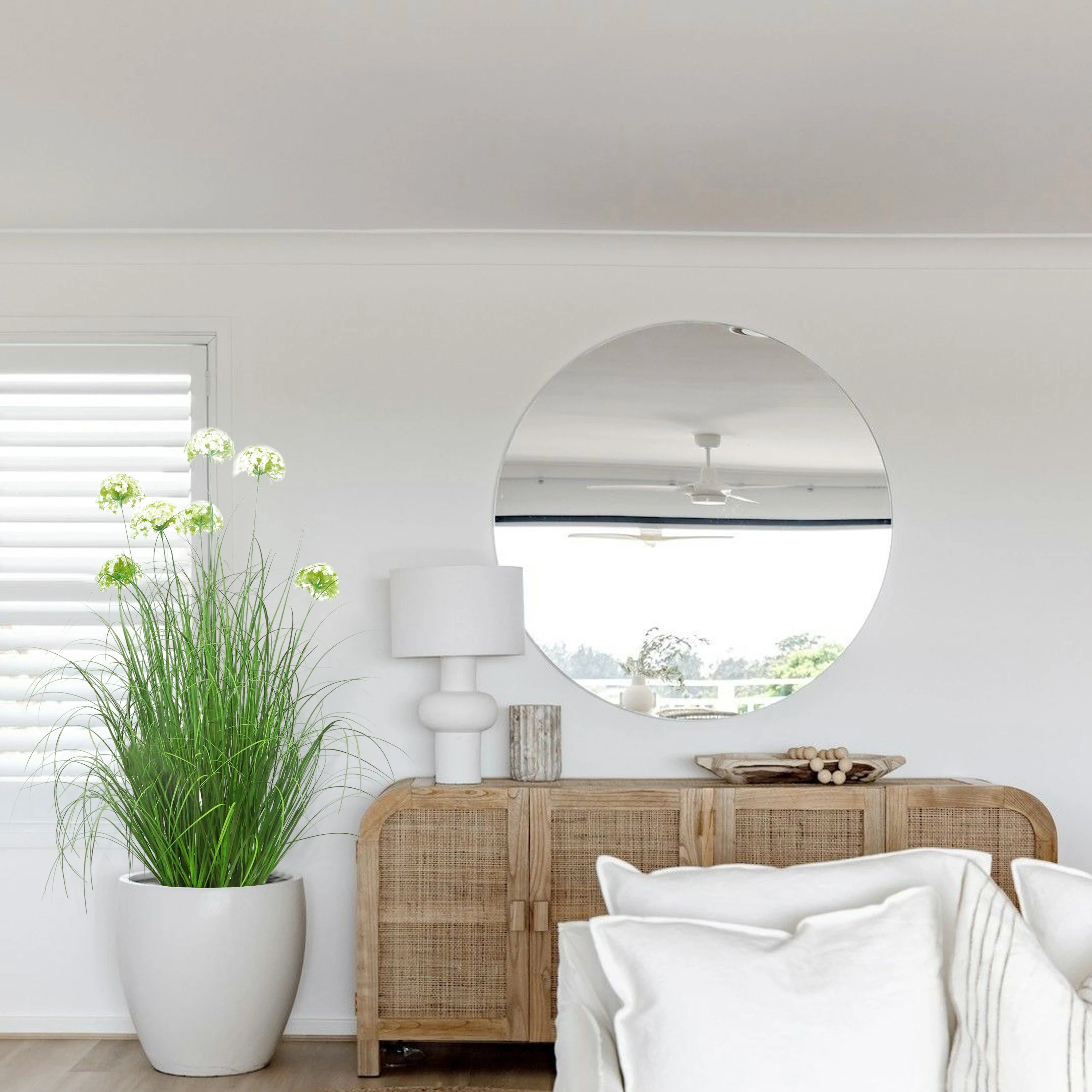 Artificial 7-Head Hydrangea with Curved Onion Grass Bonsai 43"H