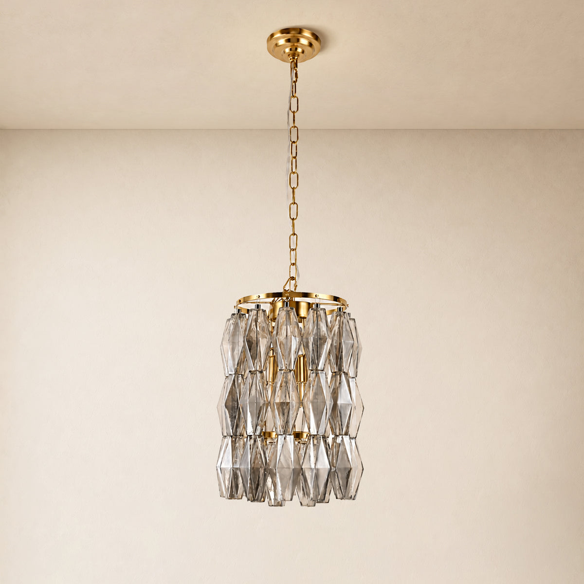 Celestial Drop Glass Cylinder Chandelier 11.8"D