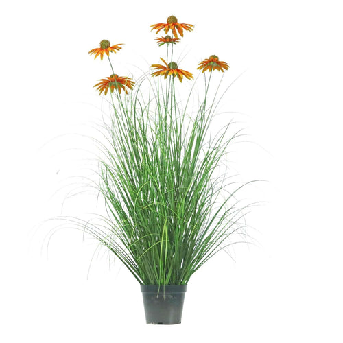 Artificial 6-Head Chrysanthemum with Curved Onion Grass Bonsai 5.5"H