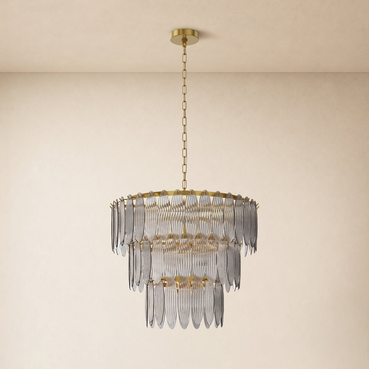 Ardelyne Glass Three-Tier Round Chandelier 26-38"D