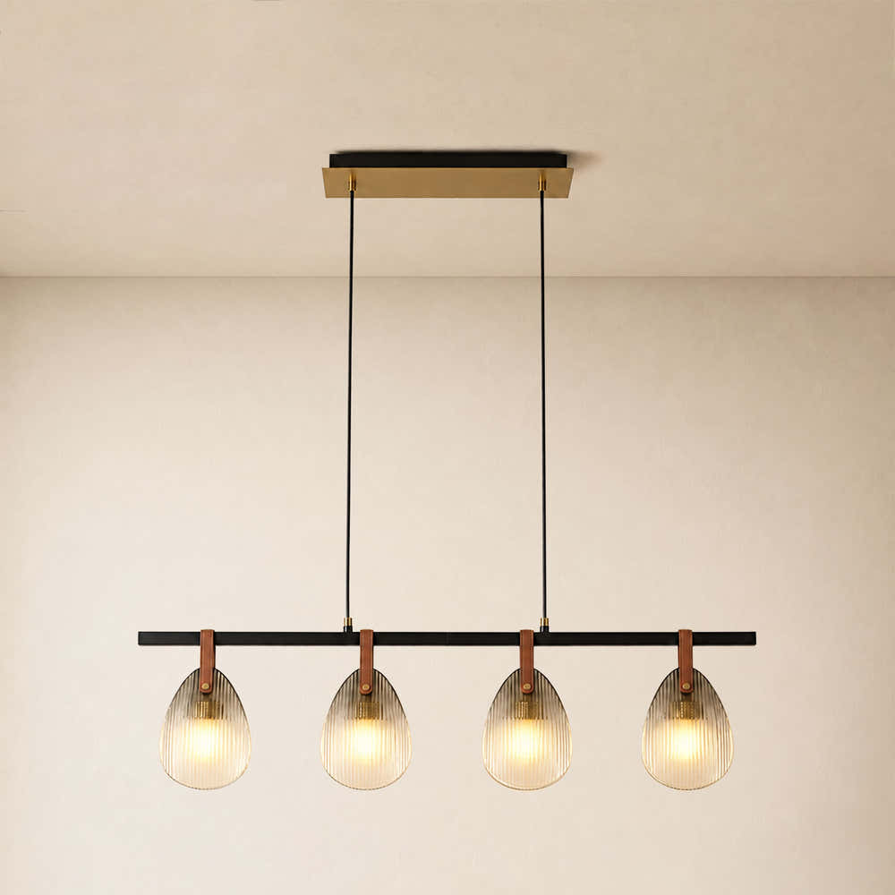 Veyra Shell Glass Leather Linear Chandelier 37"D#Finish_Black