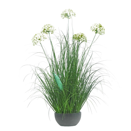 Artificial 5-Head Hydrangea with Curved Onion Grass Bonsai 7.5"H