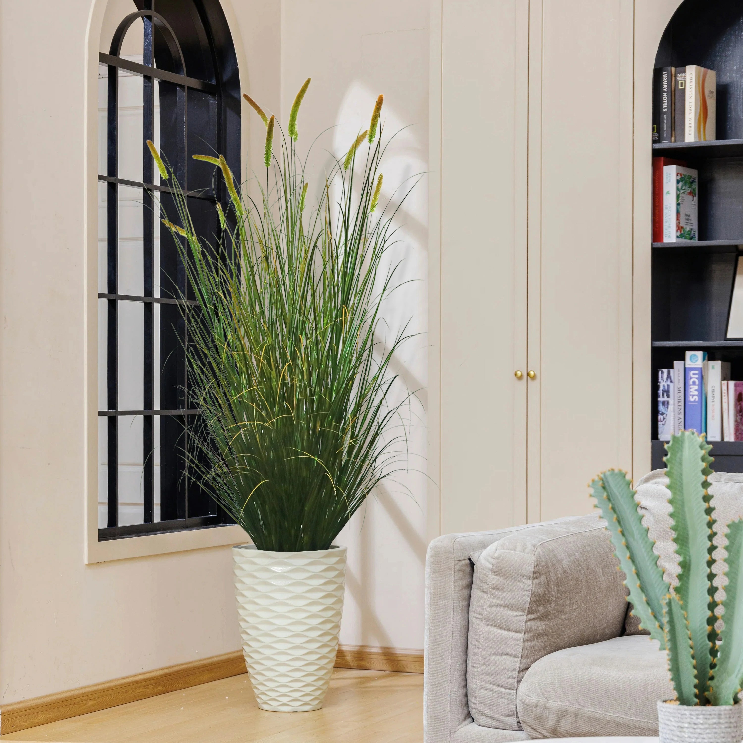 Artificial 14-Head Long Cat Tail with Curved Onion Grass Bonsai 79"H