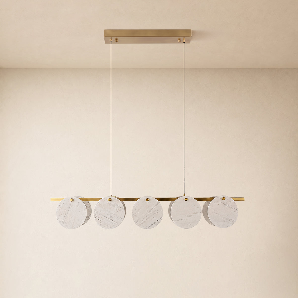 Pietra White Marble Disc Linear Chandelier 47.2"W