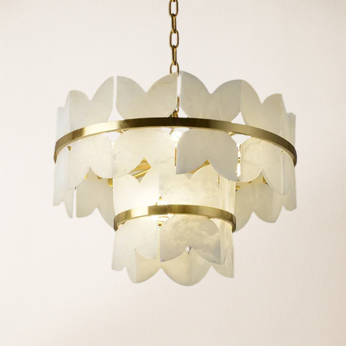 Cloudscape Alabaster Brass 2-Layer Chandelier 32"D