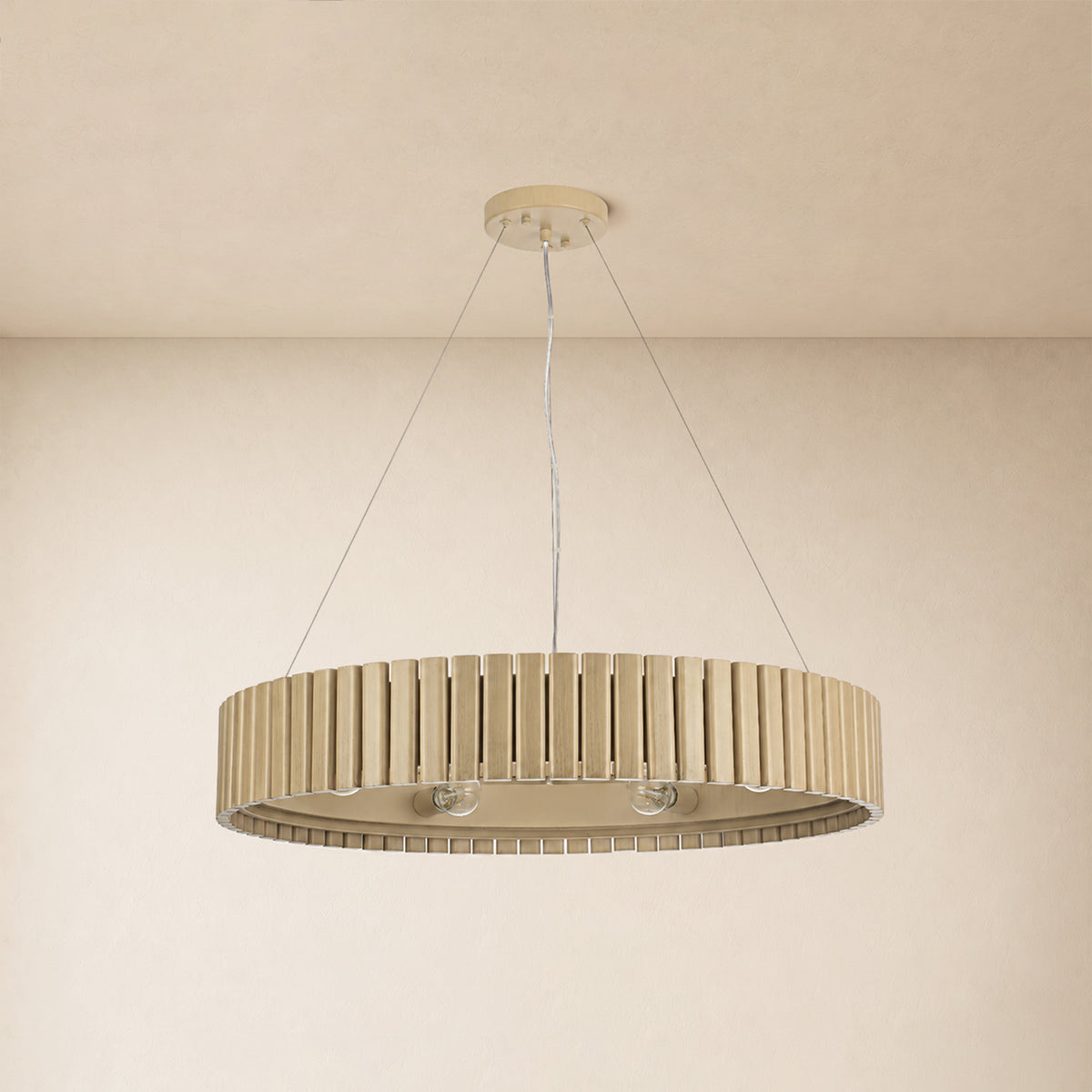 Woodgrain Iron Round Pendant 31"W