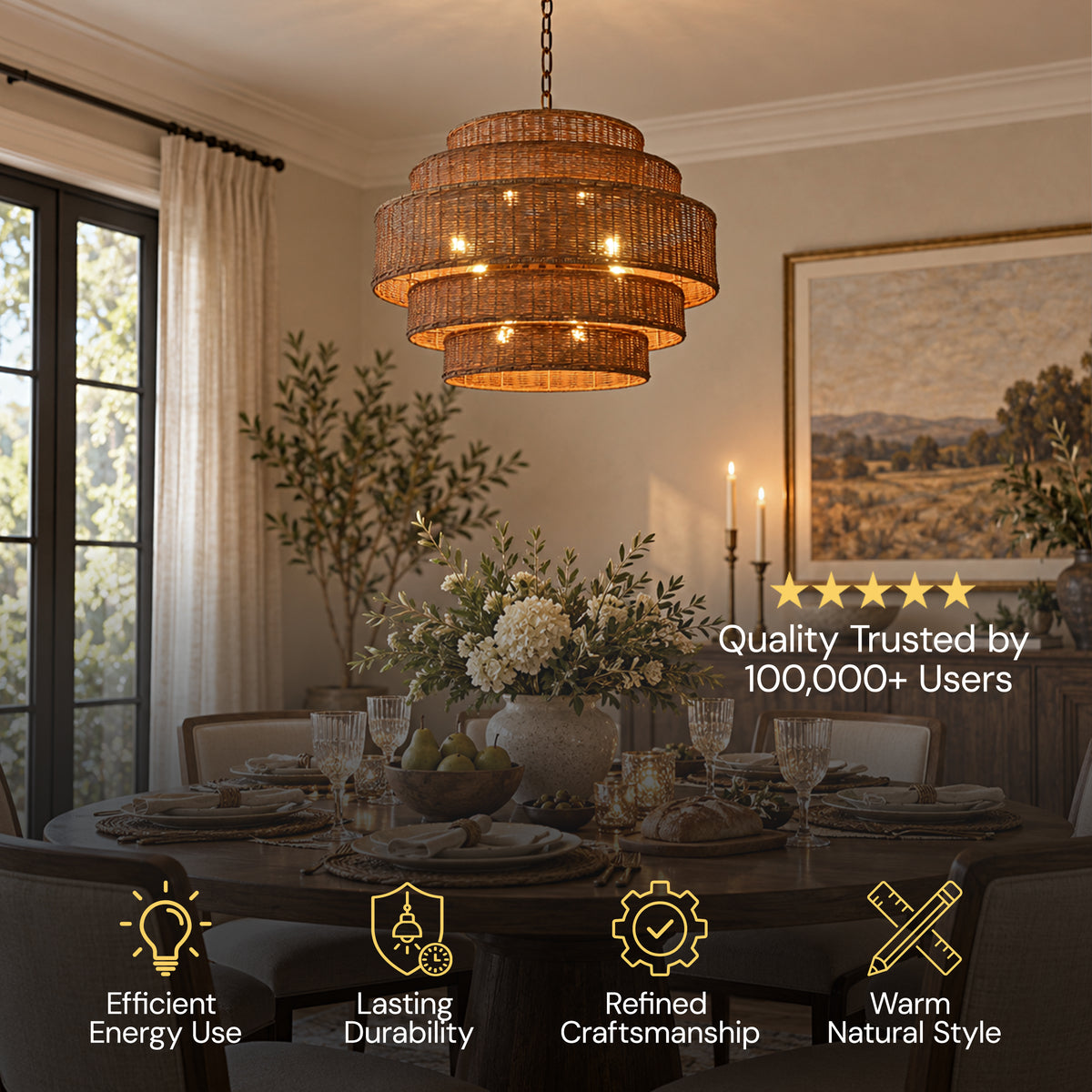 Cavana Rattan Tiered Round Chandelier 40.1"W