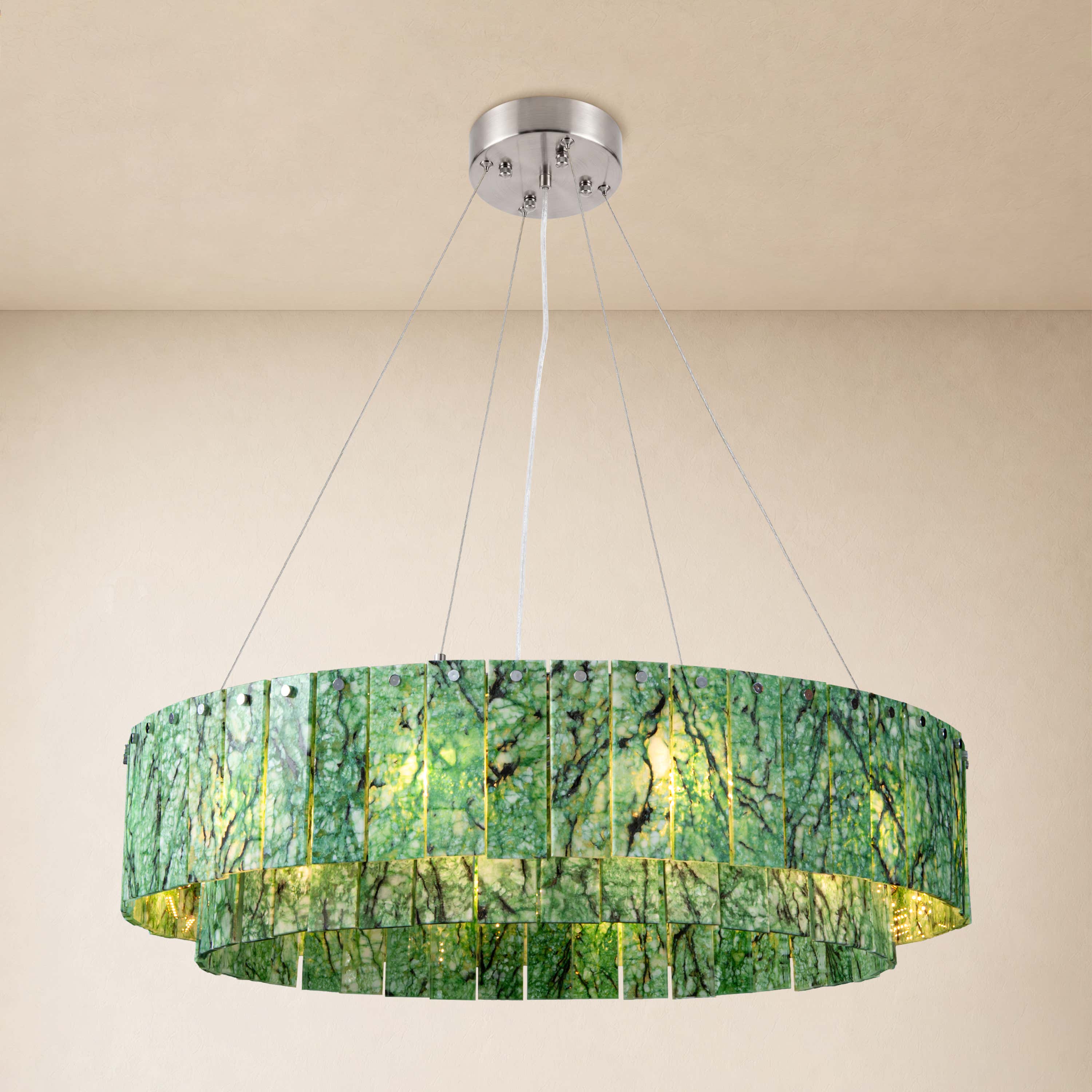 Pietra Verde Stone Tiered Round Chandelier 31.4"D