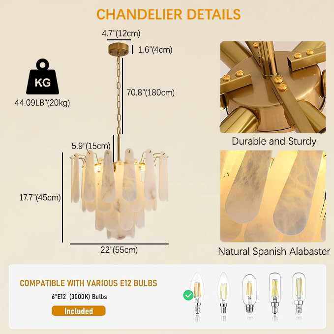 Caldera Alabaster Round Chandelier 22"