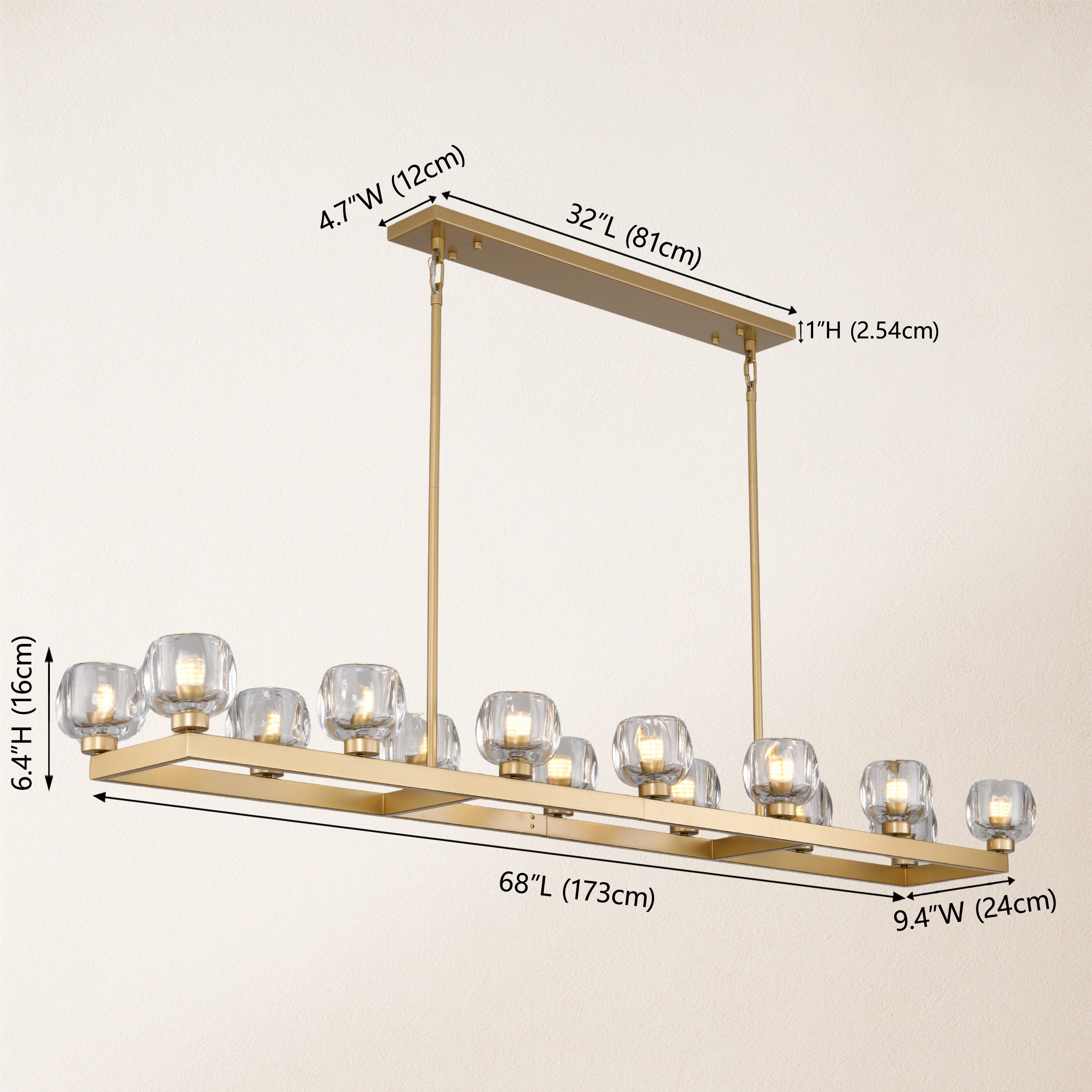 Vellum Rectangular Chandelier 68"W