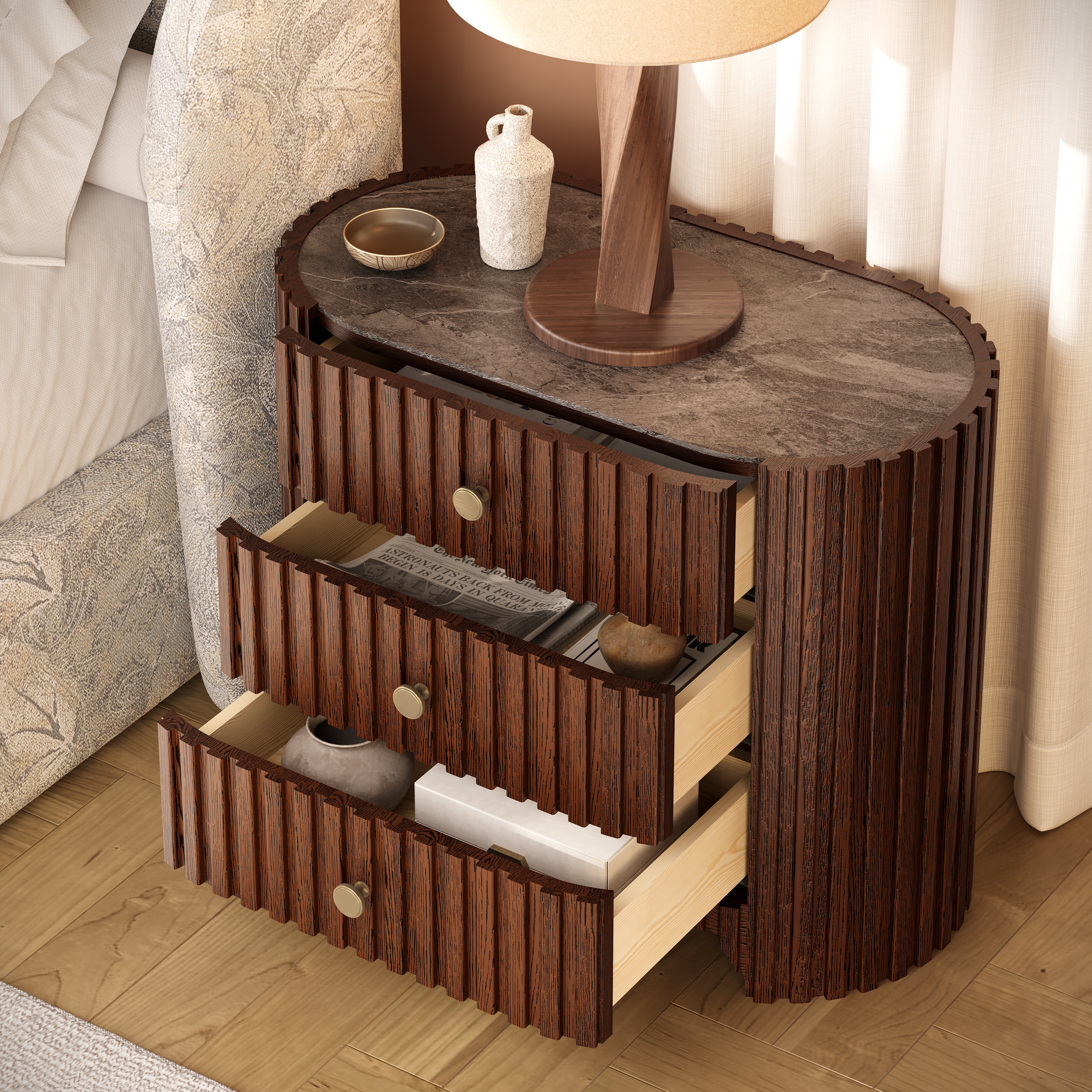 Sinclair Fluted Stone Nightstand