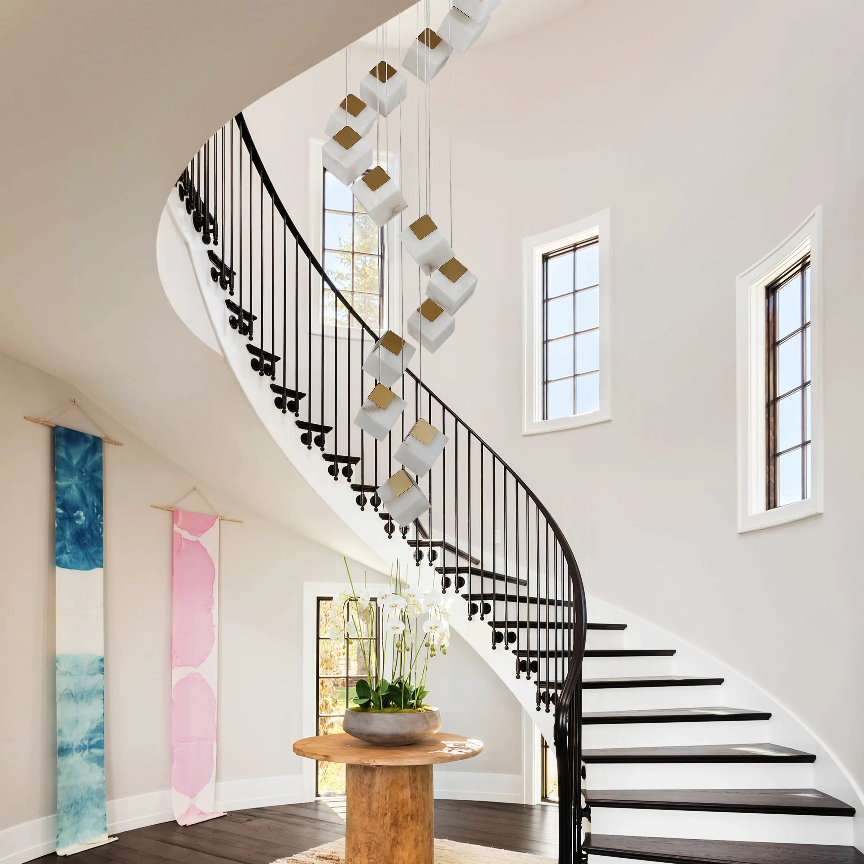 Dave Alabaster High Ceiling Staircase Chandelier 20"D