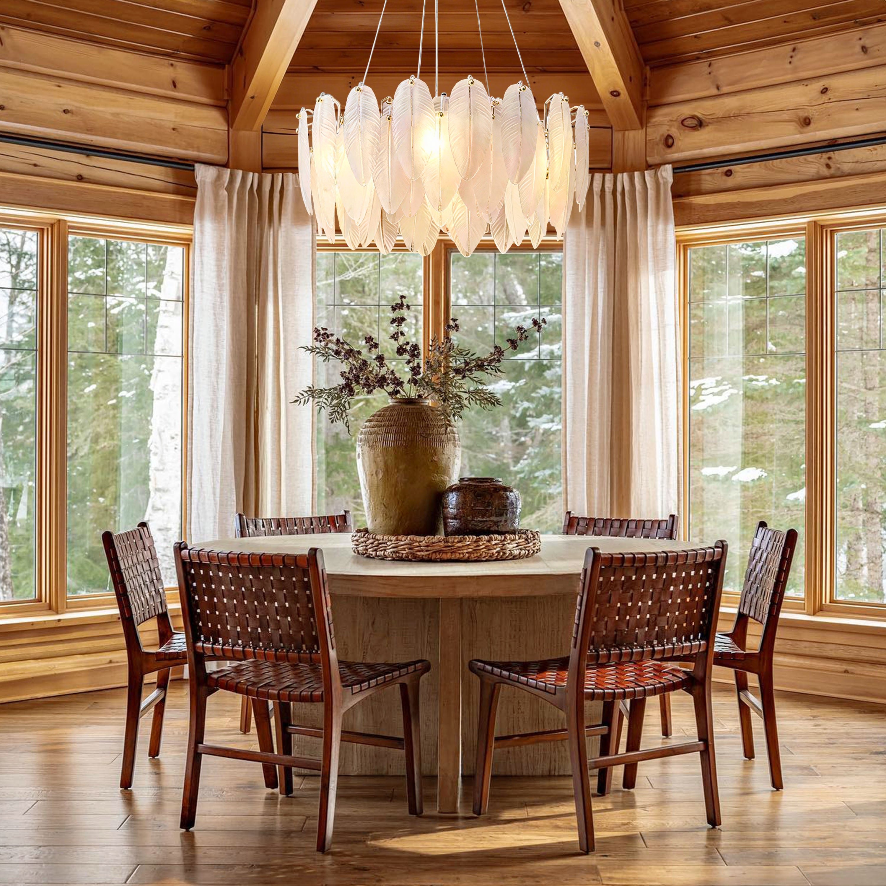 Avelis Glass Feather Round Chandelier 23.6"D
