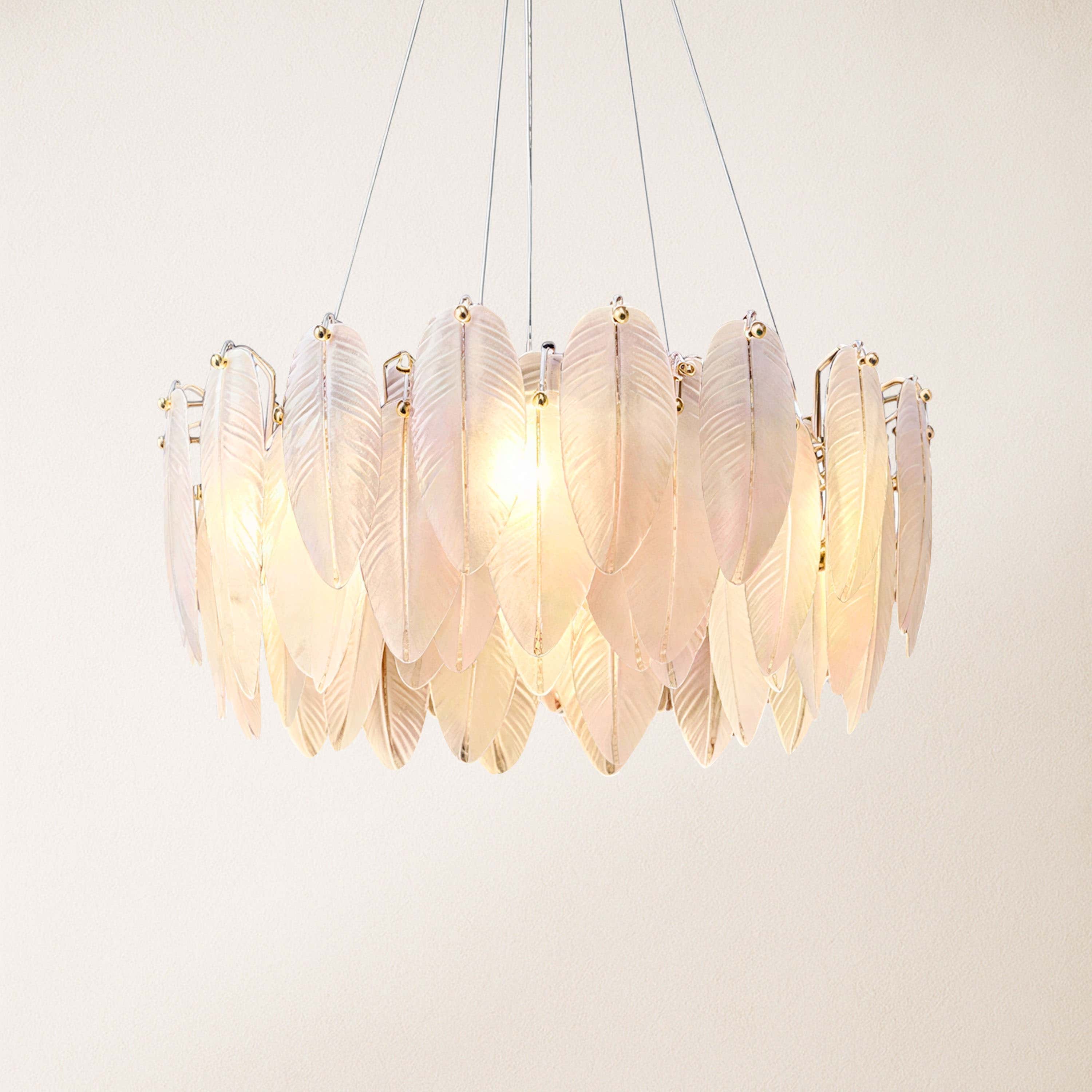 Avelis Glass Feather Round Chandelier 23.6"D