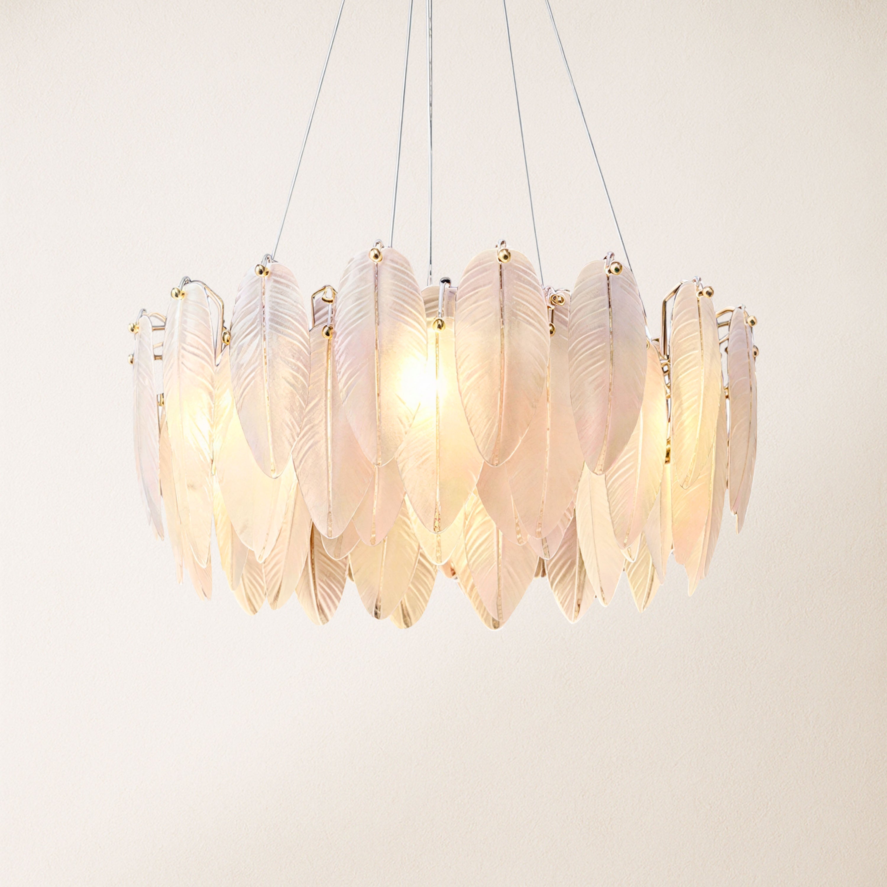 Avelis Glass Feather Round Chandelier 23.6"D