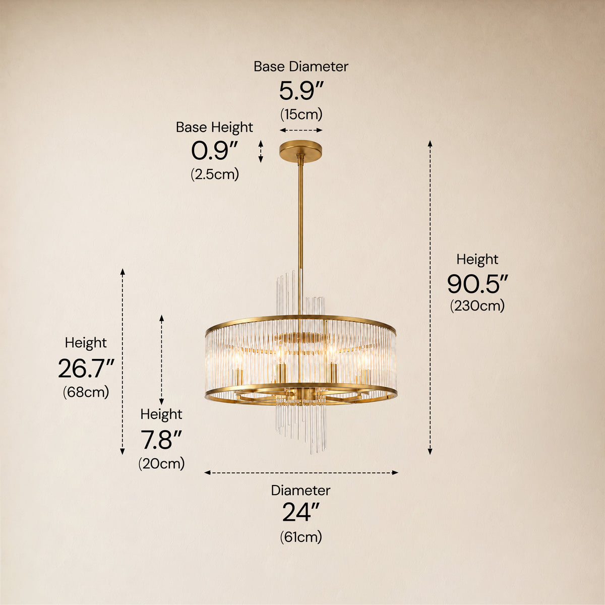Virellune Glass Rod Round Chandelier 24" 36"D