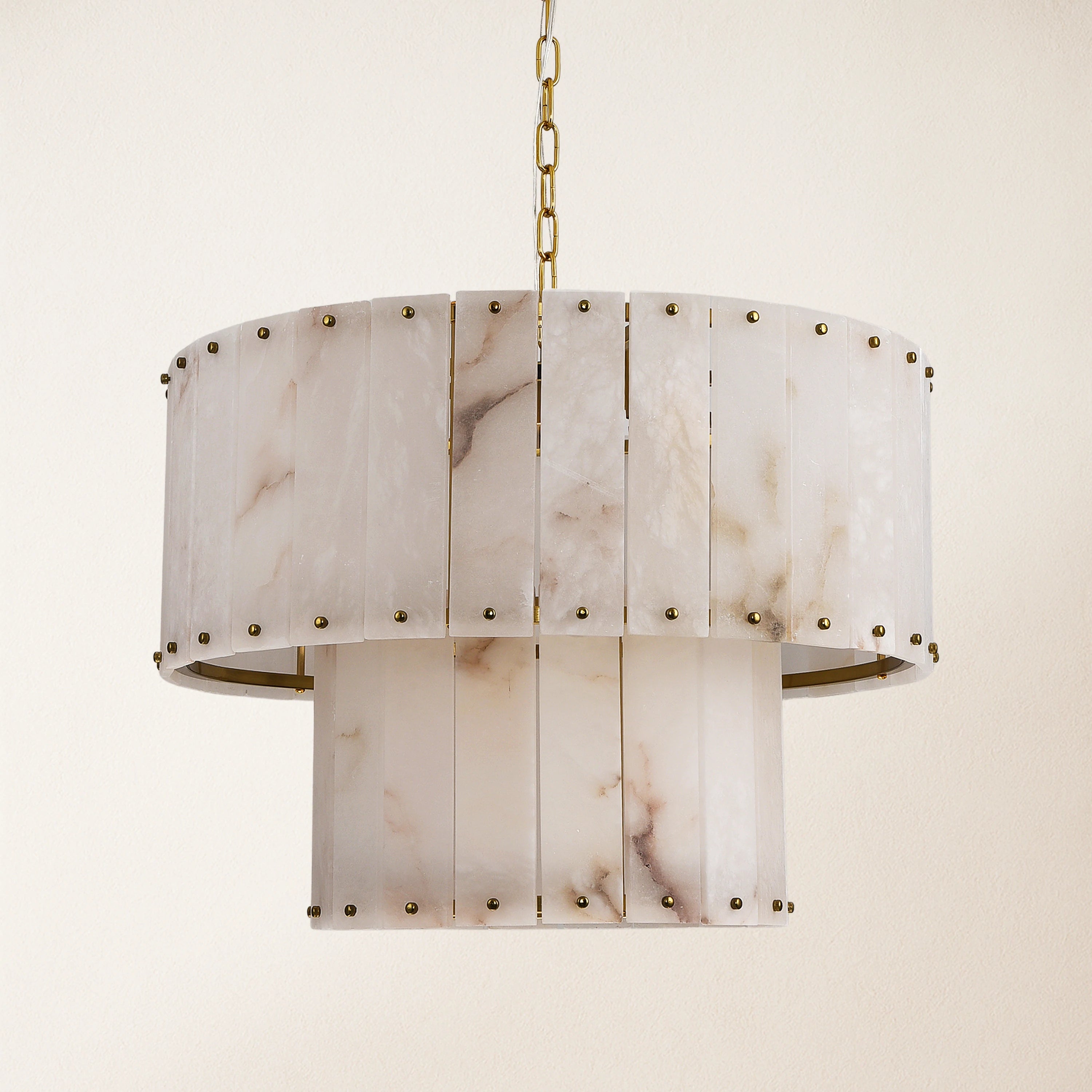 Nivislight Alabaster 2-Tier Round Chandelier 24"