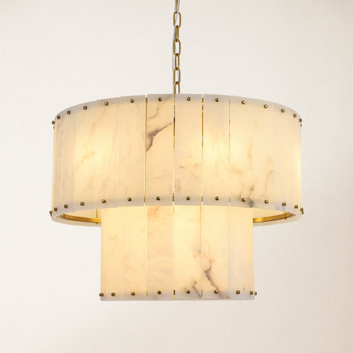 Nivislight Alabaster 2-Tier Round Chandelier 24"