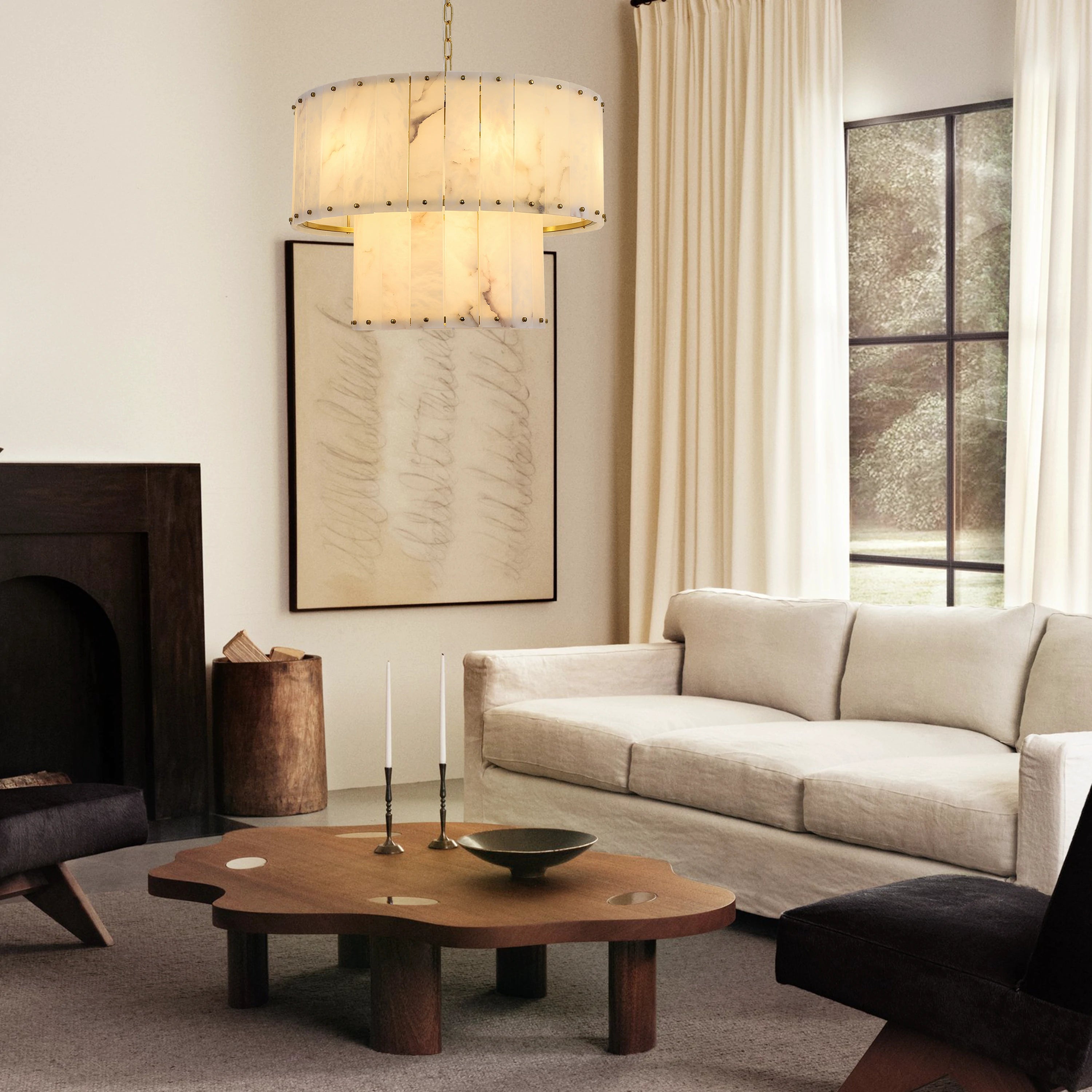 Nivislight Alabaster 2-Tier Round Chandelier 24"#Finish_Gold