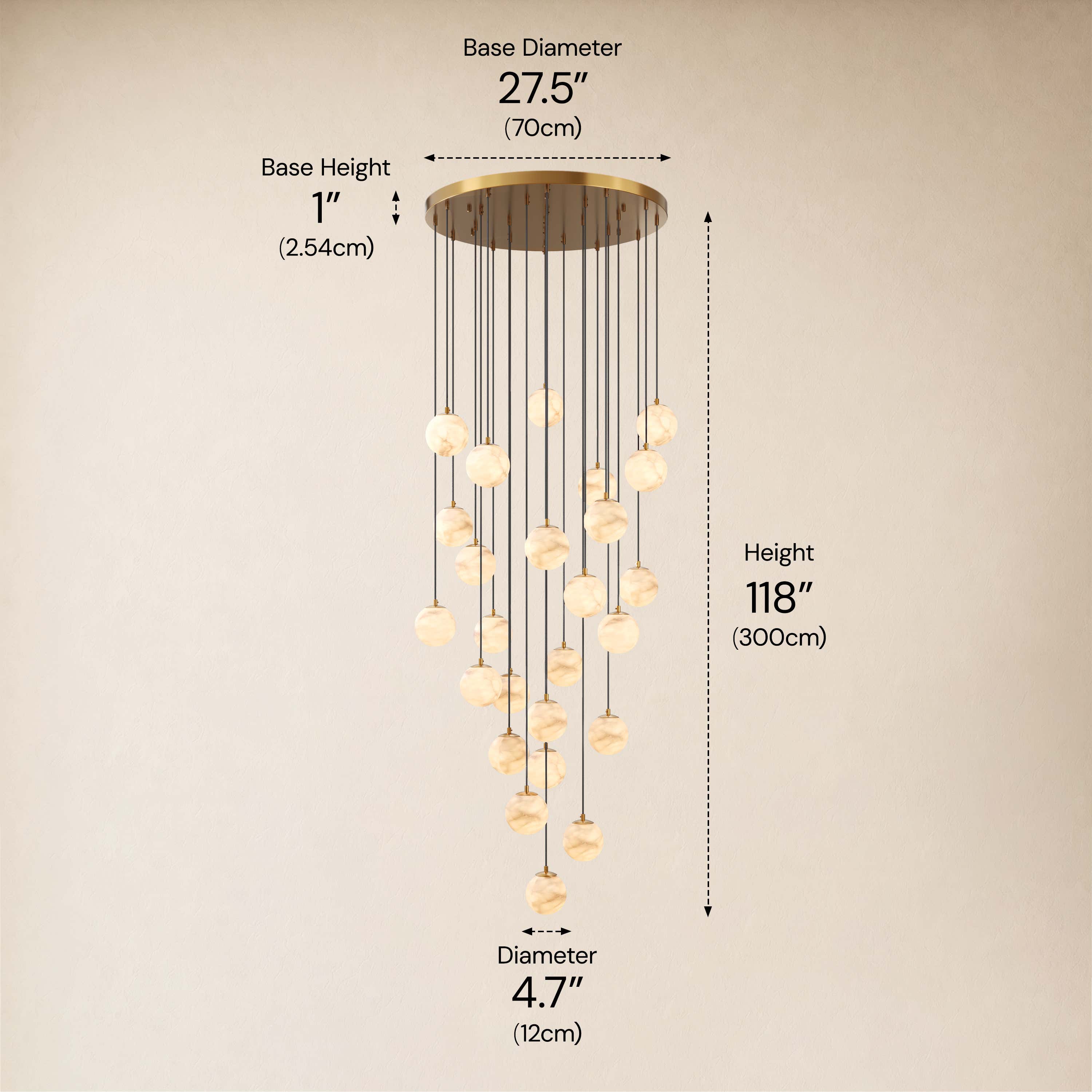 Solindra Resin Alabaster Texture Globe Cascade Chandelier