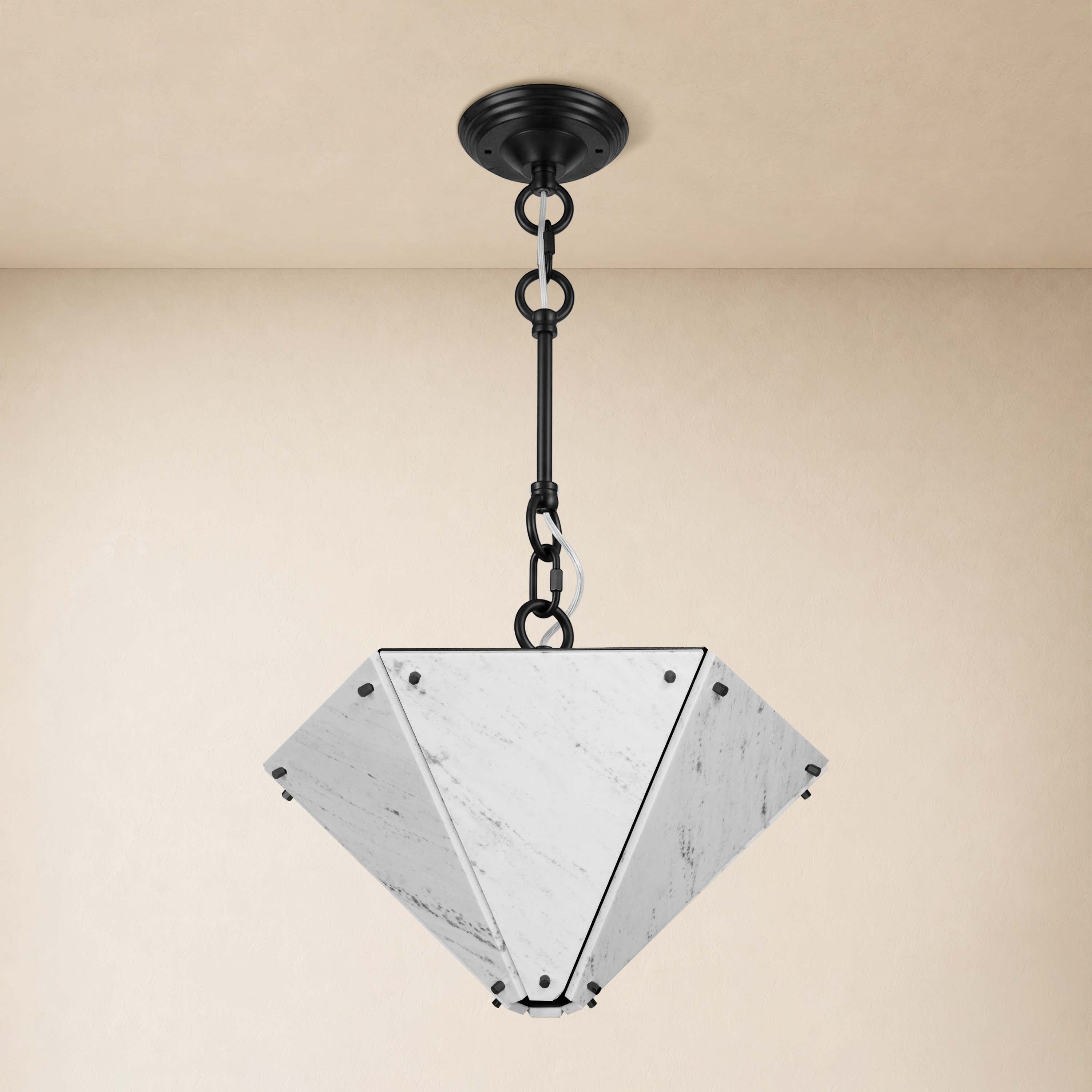 Pietra White Marble Hexagonal Lantern Pendant 15.7"D